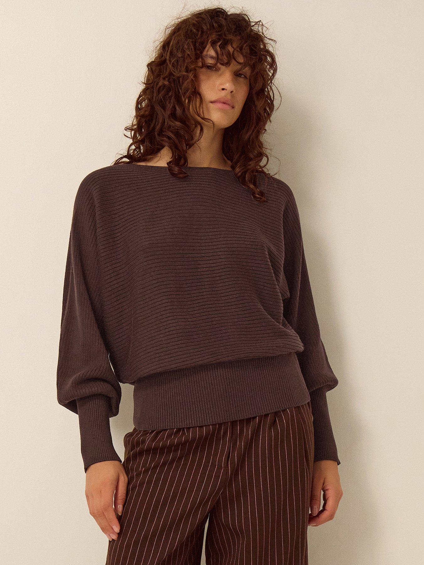 Monsoon Remi Ribbed Boat Neck Jumper - Brown