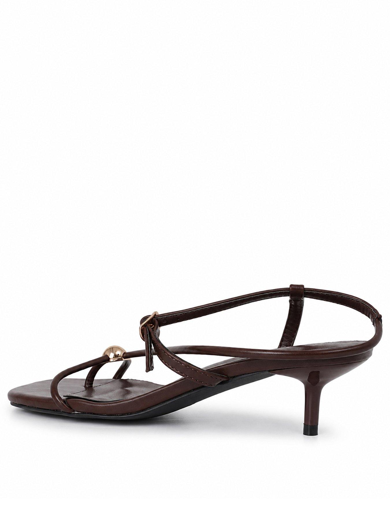 Image 3 of 5 of Glamorous Womens Kitten Heel Metallic Trim Sandals - Brown
