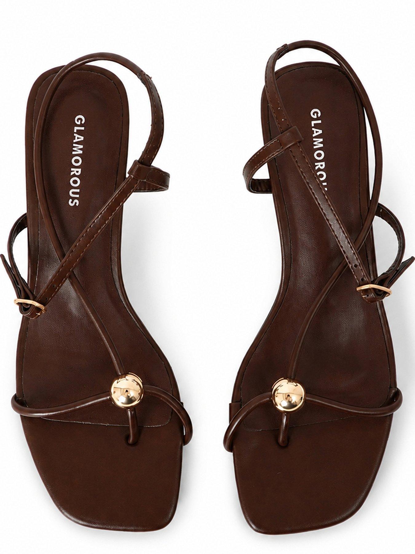 Image 4 of 5 of Glamorous Womens Kitten Heel Metallic Trim Sandals - Brown