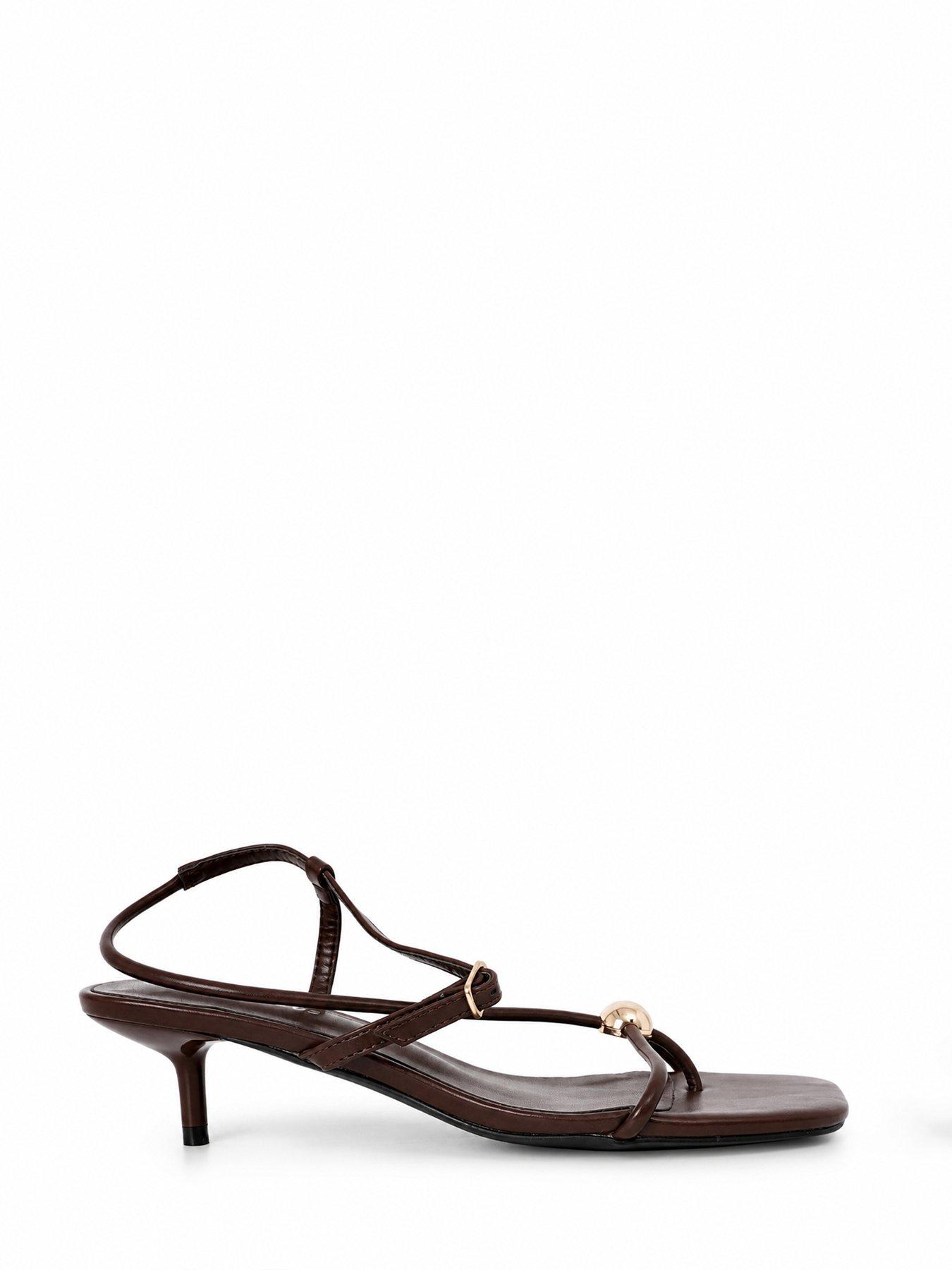 Image 5 of 5 of Glamorous Womens Kitten Heel Metallic Trim Sandals - Brown