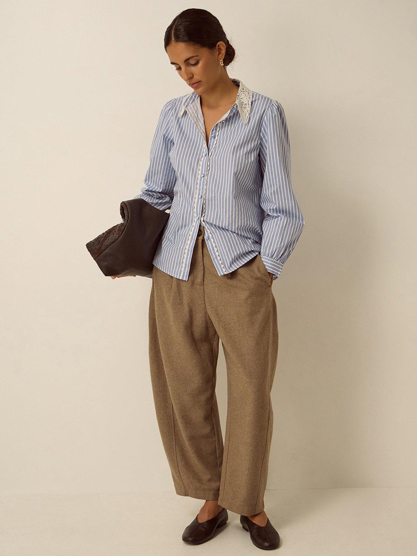 Image 3 of 5 of Monsoon Womens Lace Collar Stripe Shirt - Blue