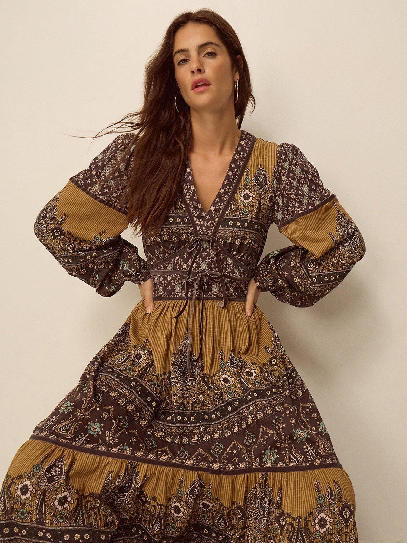 Monsoon Branwen Floral Print Jersey Midi Dress - Brown