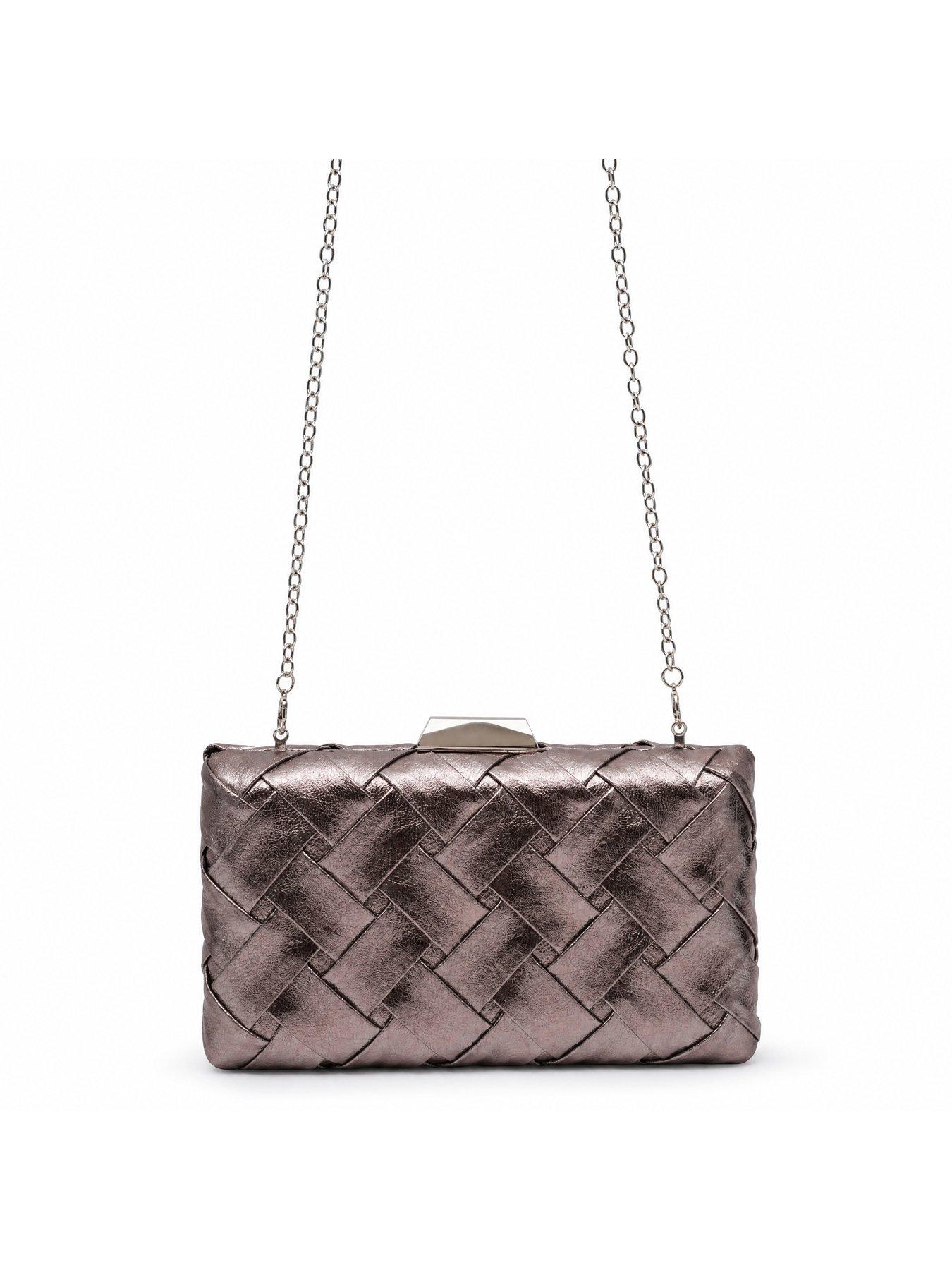 Image 2 of 5 of Glamorous Structured Woven Clutch Bag with Chain Shoulder Strap - Silver