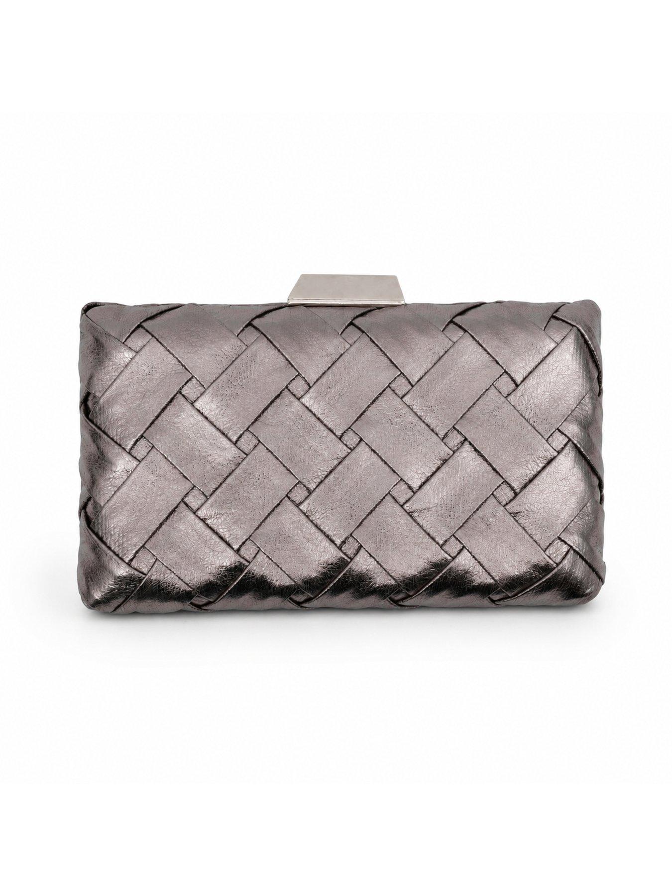 Image 3 of 5 of Glamorous Structured Woven Clutch Bag with Chain Shoulder Strap - Silver