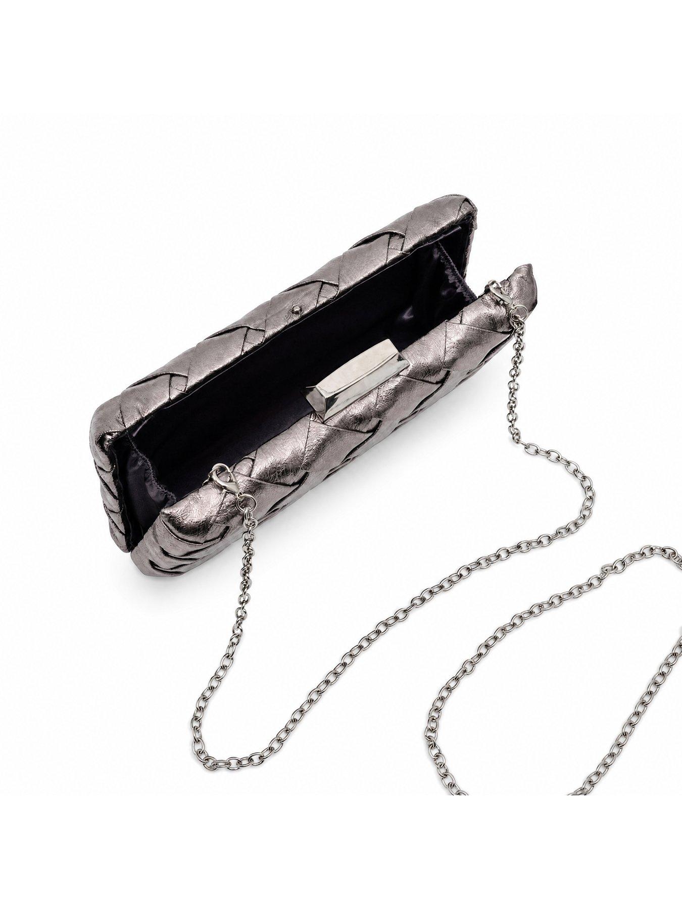 Image 5 of 5 of Glamorous Structured Woven Clutch Bag with Chain Shoulder Strap - Silver