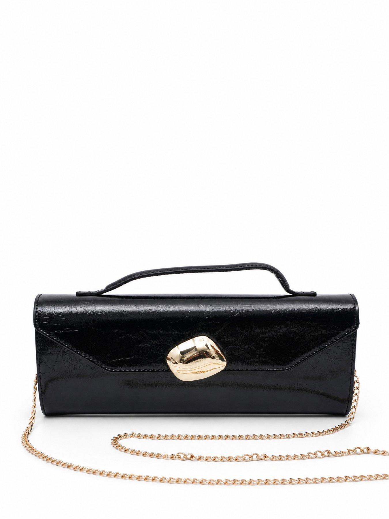 Image 1 of 5 of Glamorous Womens Top Handle Gold Chain Strap Clutch Bag - Black