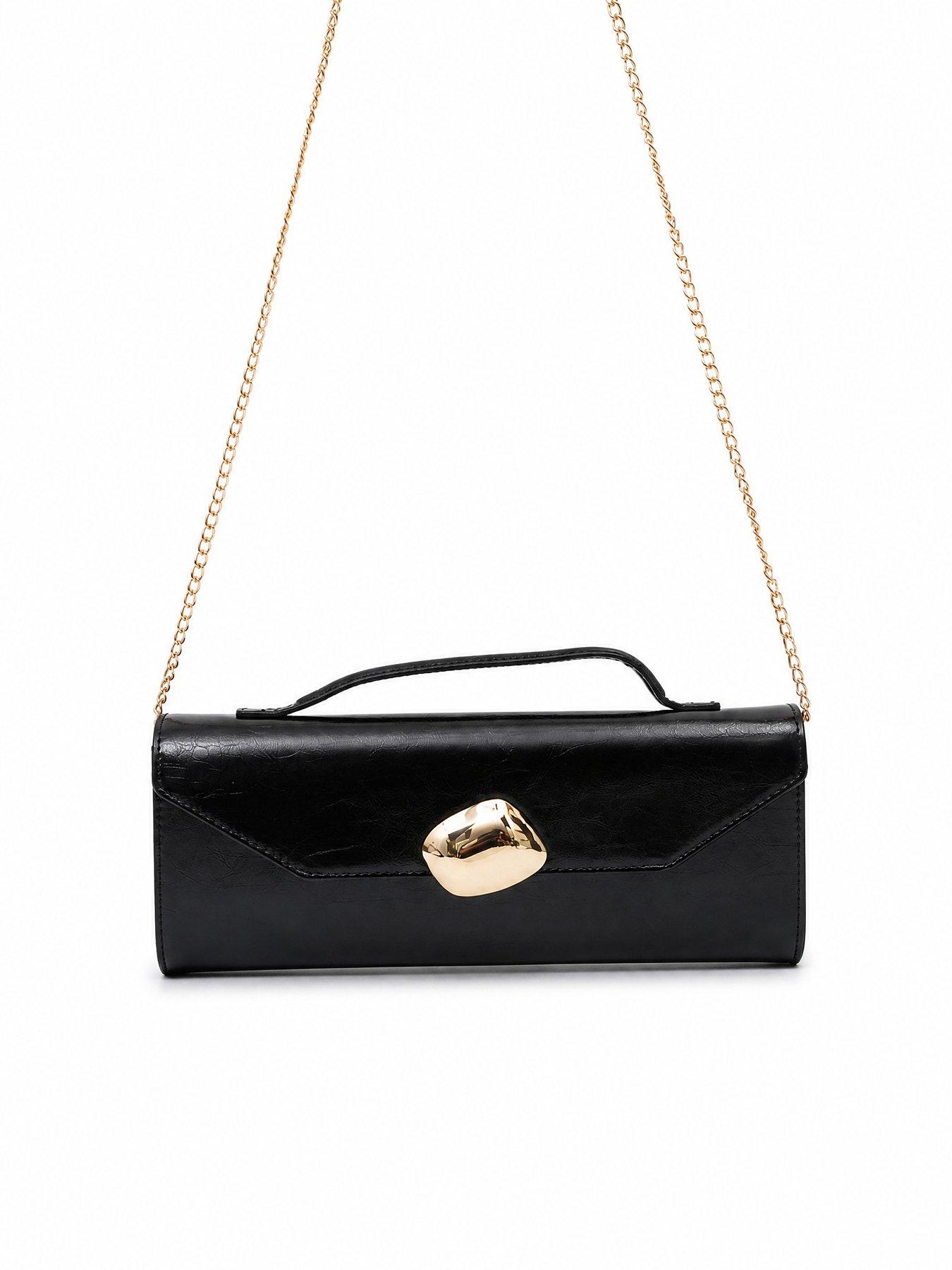 Image 2 of 5 of Glamorous Womens Top Handle Gold Chain Strap Clutch Bag - Black