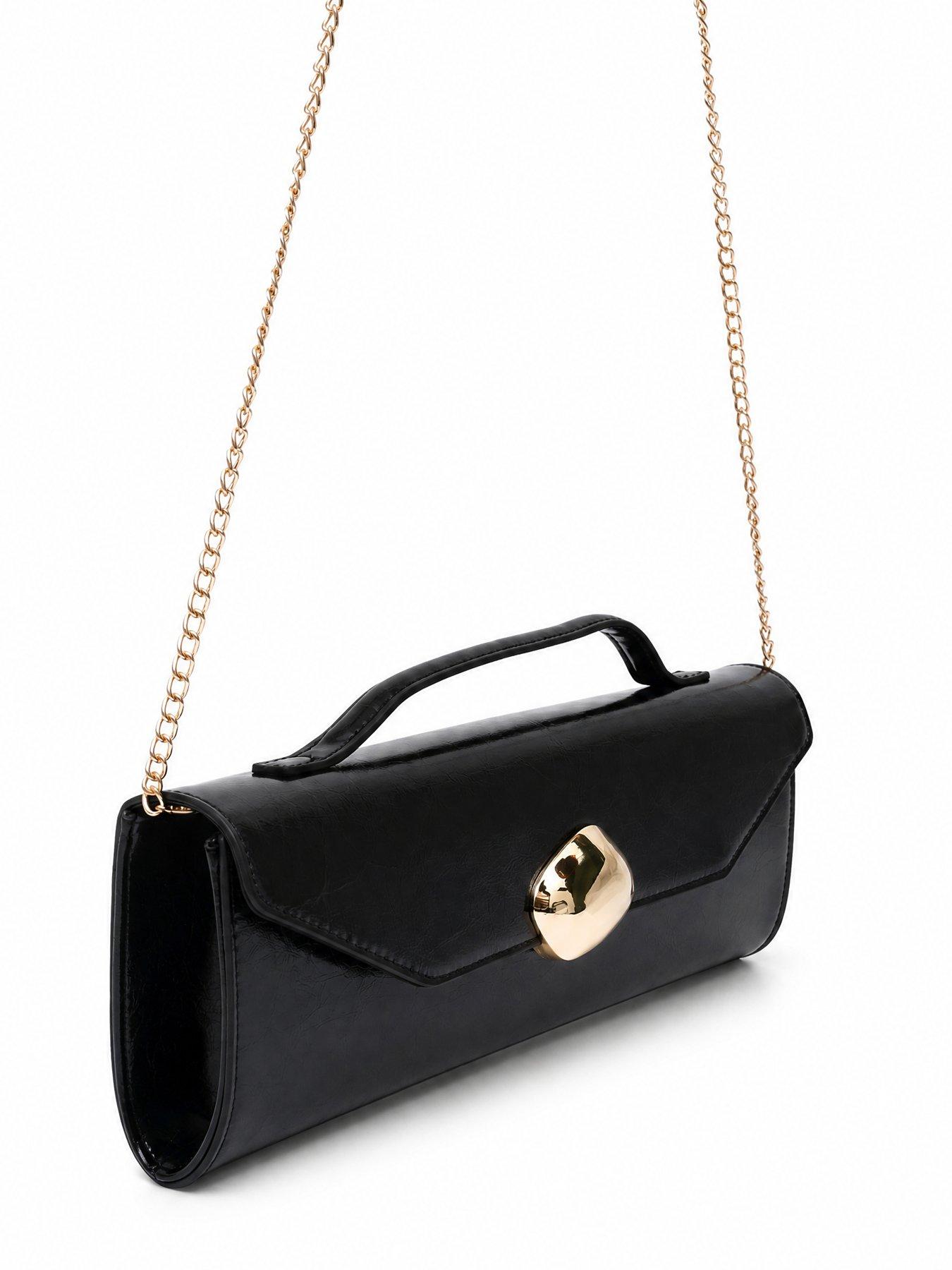 Image 3 of 5 of Glamorous Womens Top Handle Gold Chain Strap Clutch Bag - Black