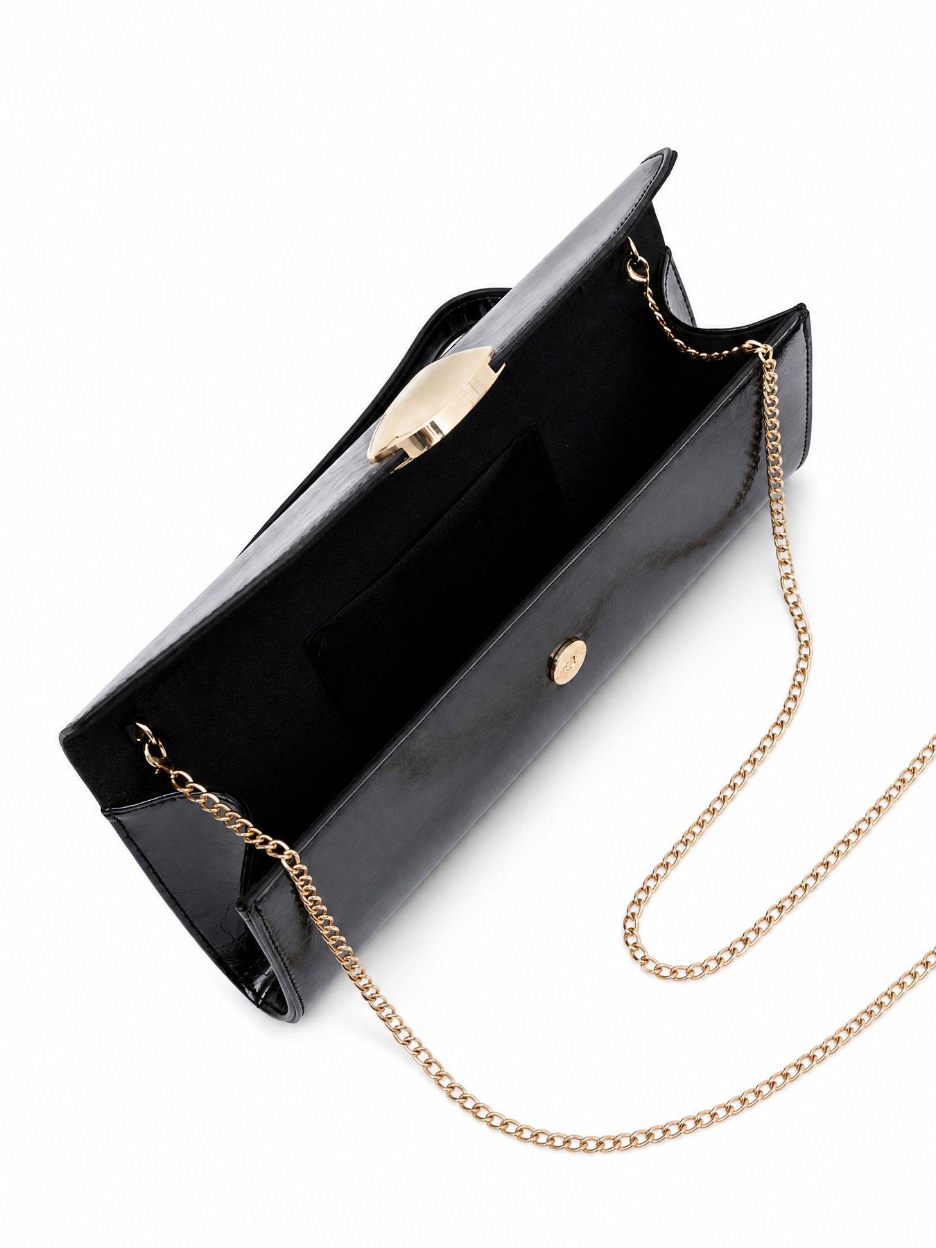 Image 5 of 5 of Glamorous Womens Top Handle Gold Chain Strap Clutch Bag - Black