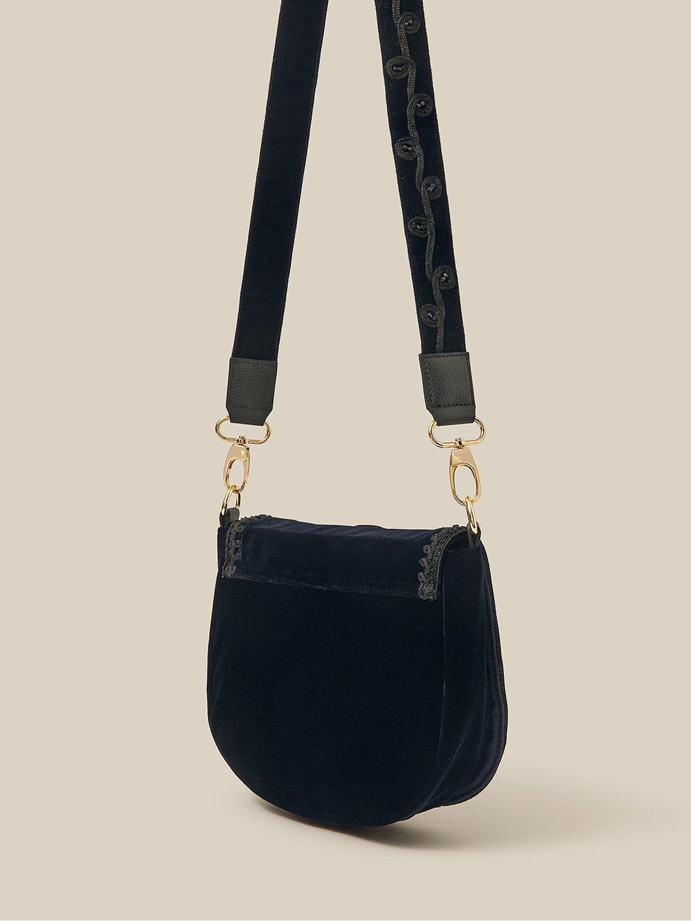 Image 2 of 4 of Monsoon Dori Embroidered Crossbody Saddle Bag - Black