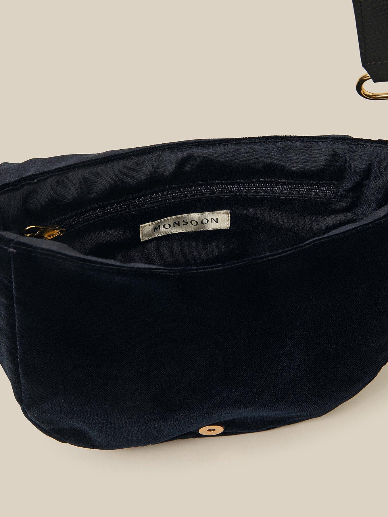 Image 3 of 4 of Monsoon Dori Embroidered Crossbody Saddle Bag - Black