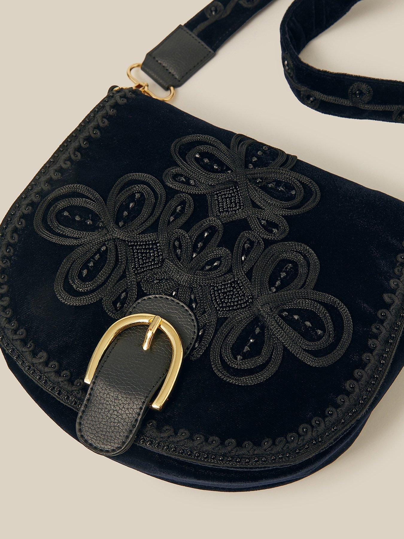 Image 4 of 4 of Monsoon Dori Embroidered Crossbody Saddle Bag - Black