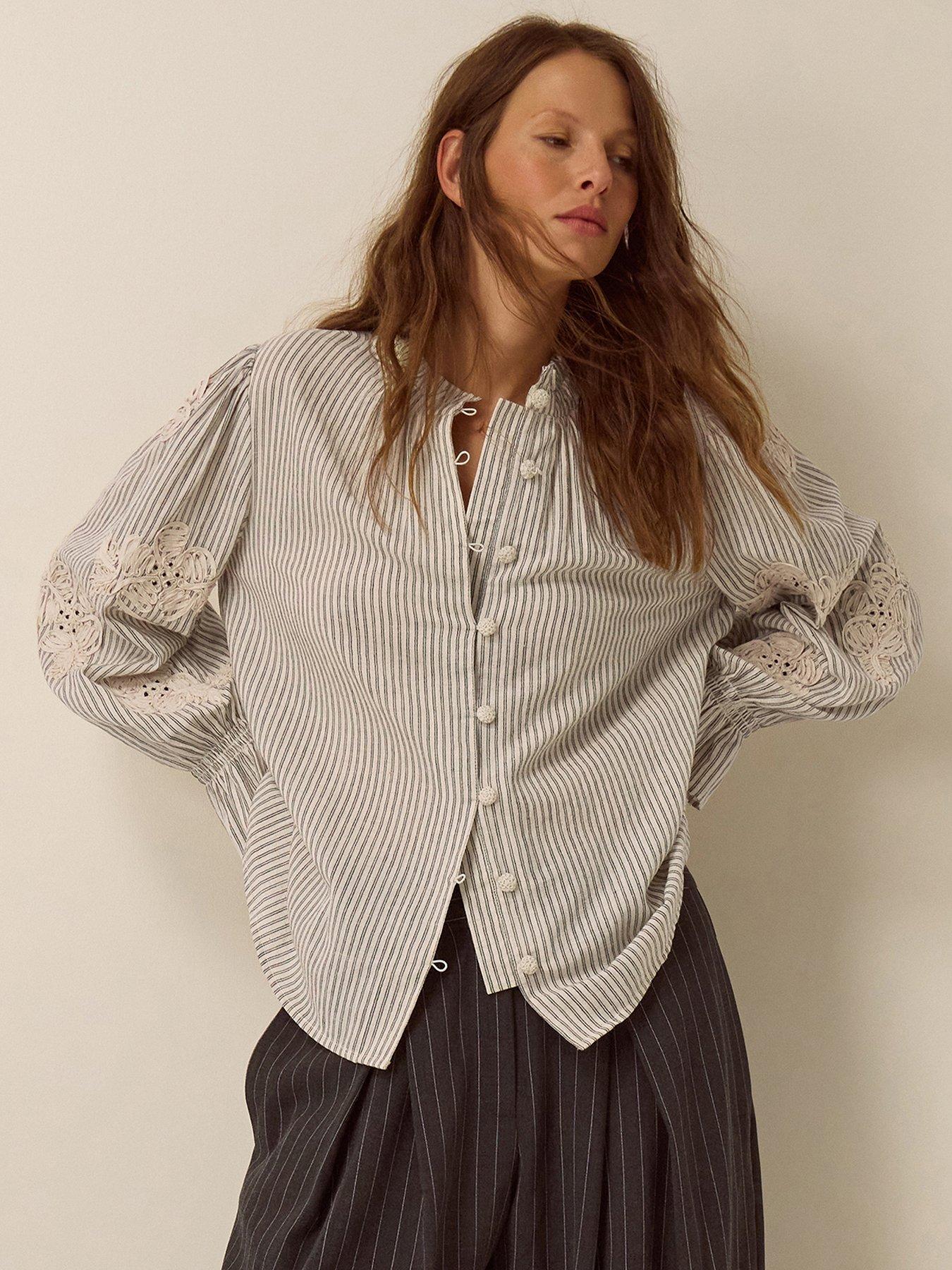 Monsoon Iris Cornelli Embroidered Stripe Shirt - Ivory