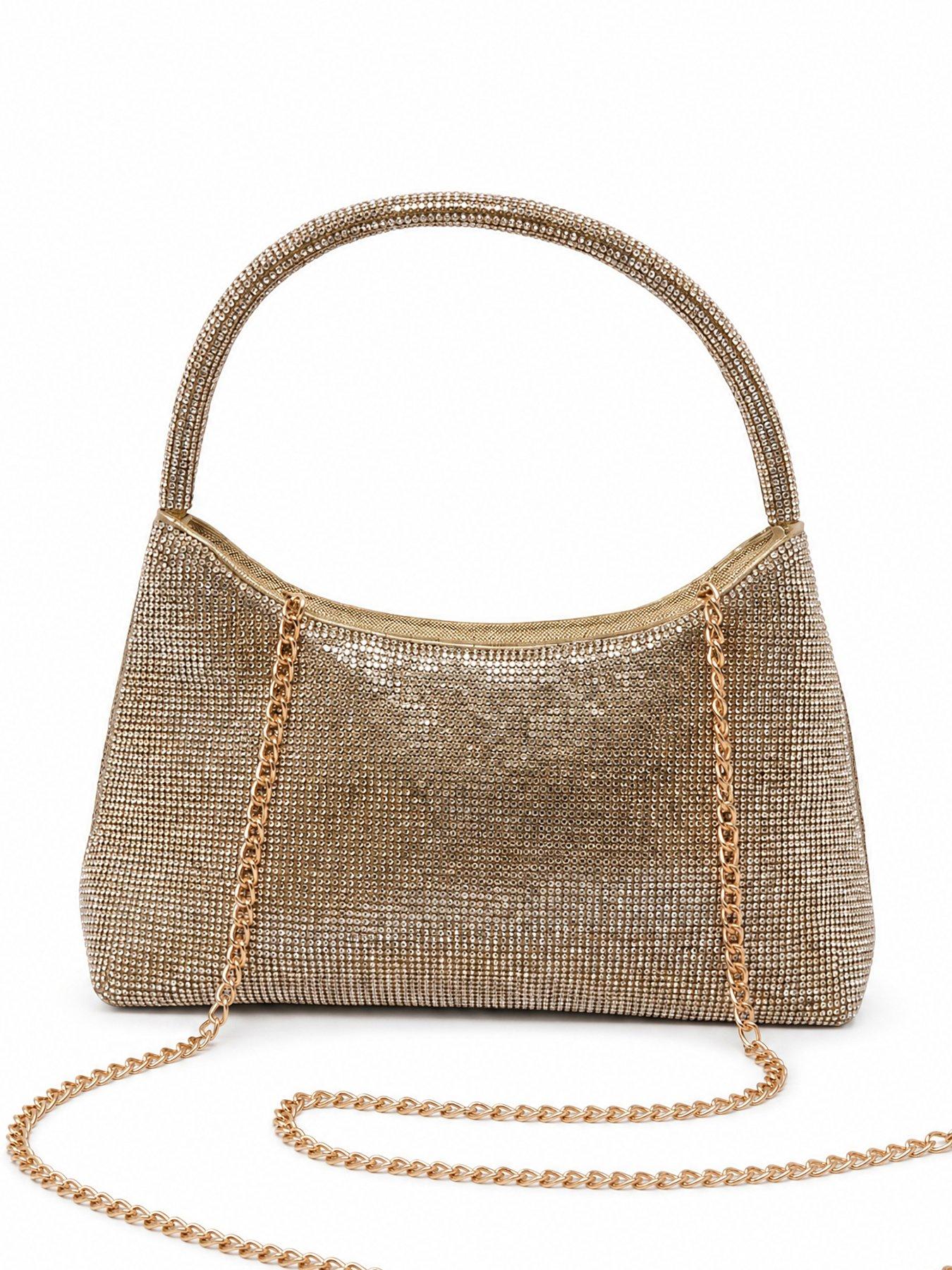 Image 1 of 5 of Glamorous Womens Diamante Chain Strap Top Handle Bag - Gold