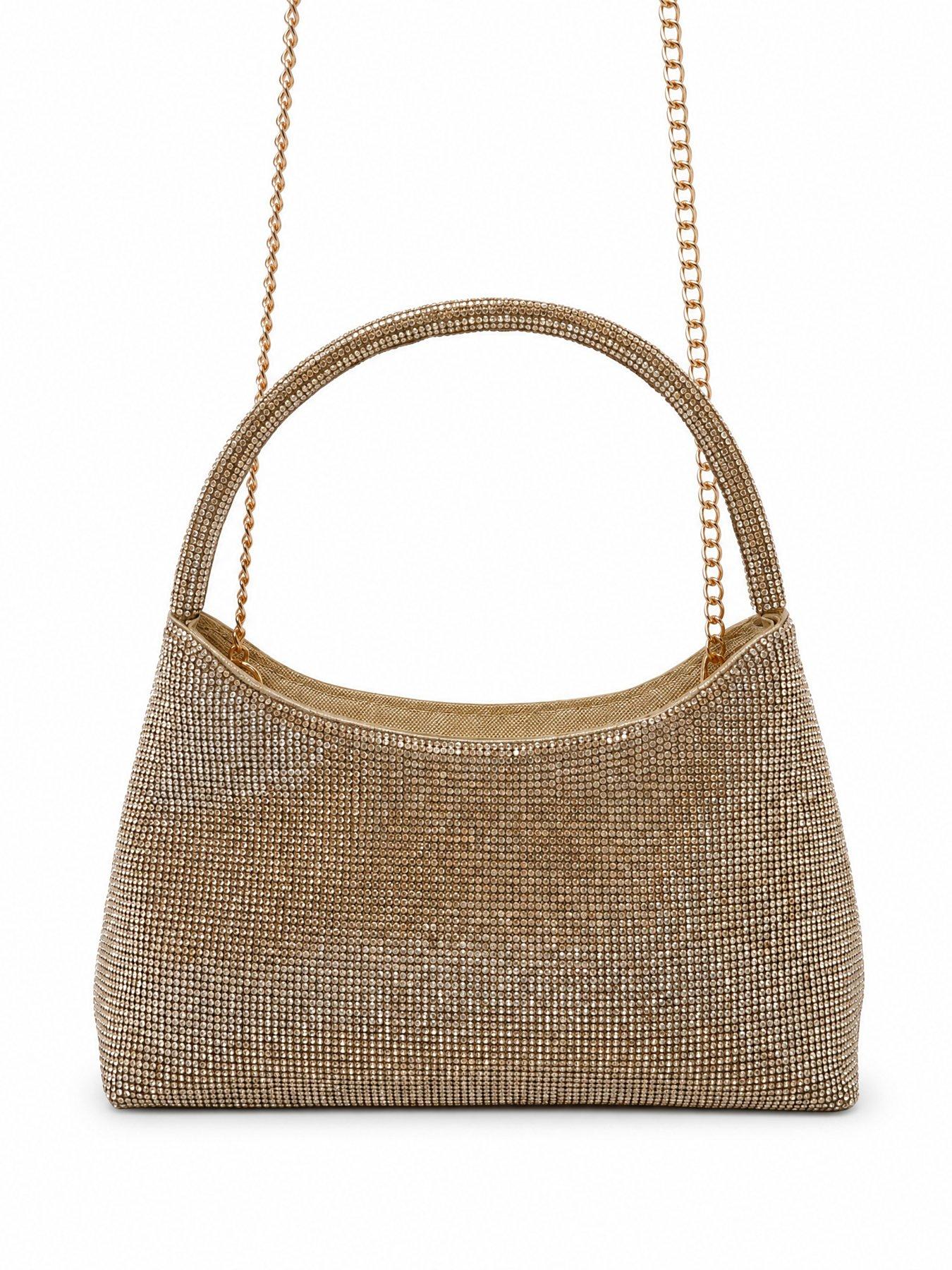 Image 2 of 5 of Glamorous Womens Diamante Chain Strap Top Handle Bag - Gold