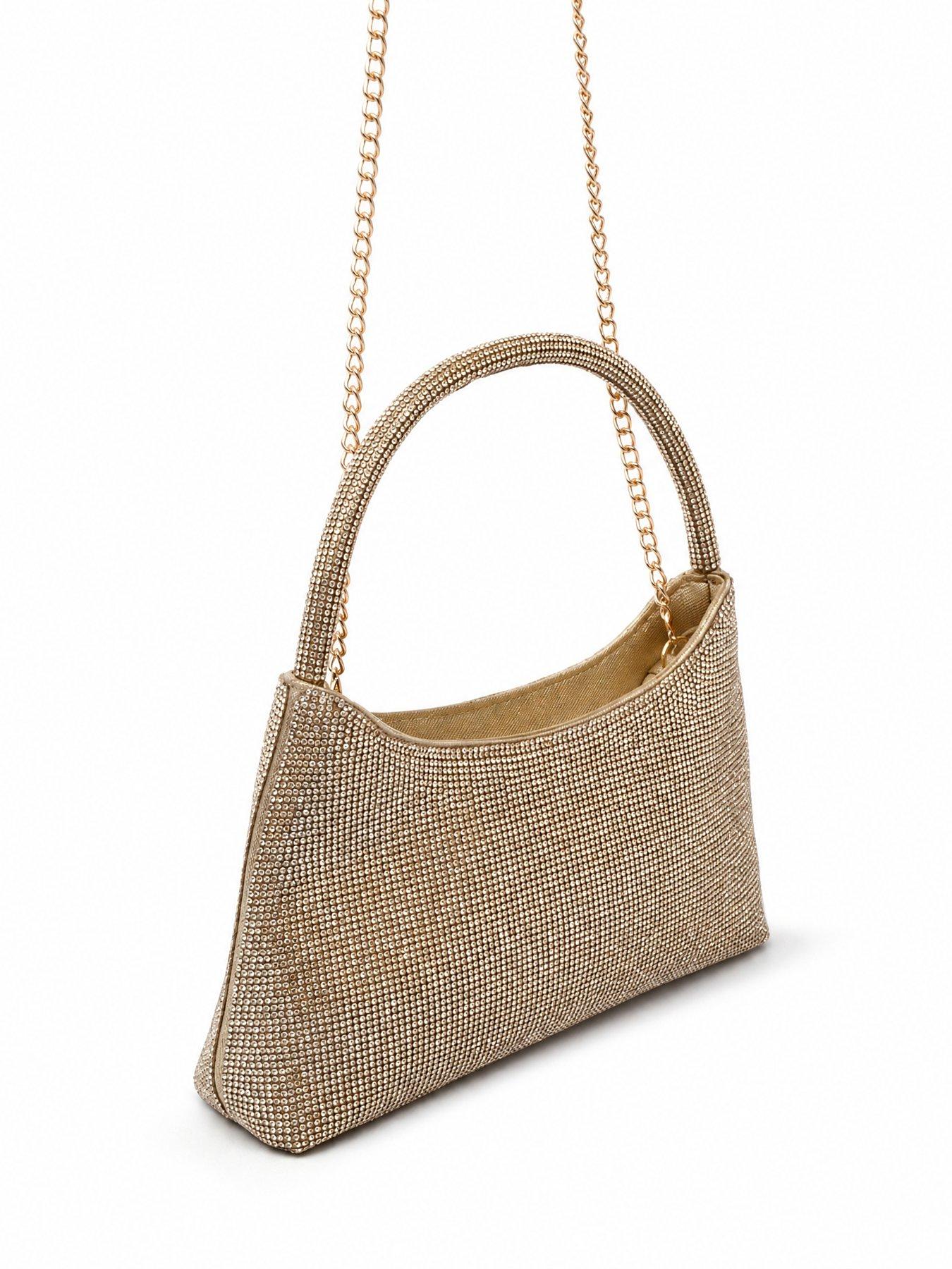 Image 4 of 5 of Glamorous Womens Diamante Chain Strap Top Handle Bag - Gold