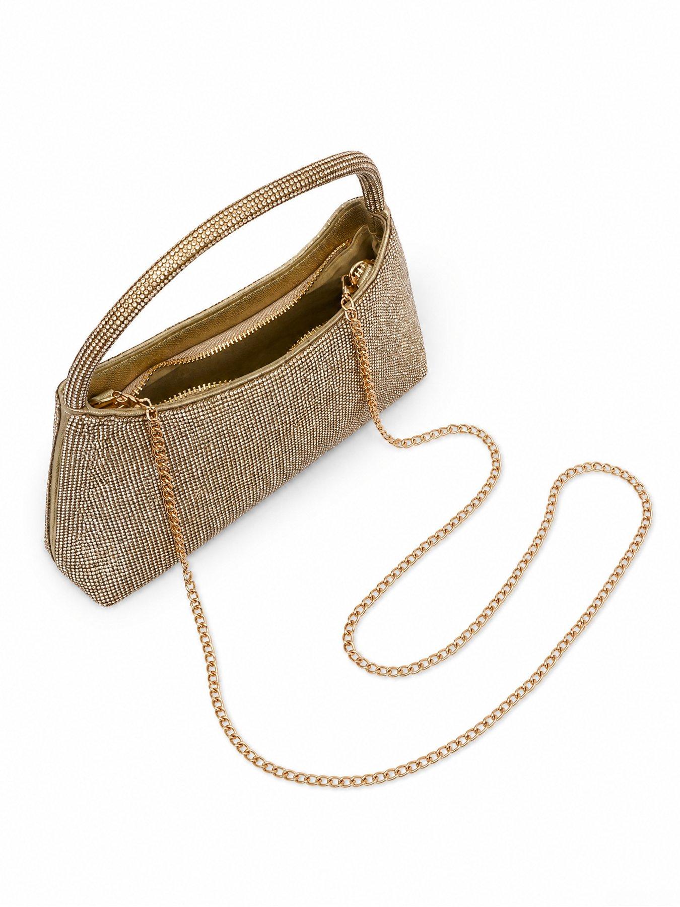 Image 5 of 5 of Glamorous Womens Diamante Chain Strap Top Handle Bag - Gold