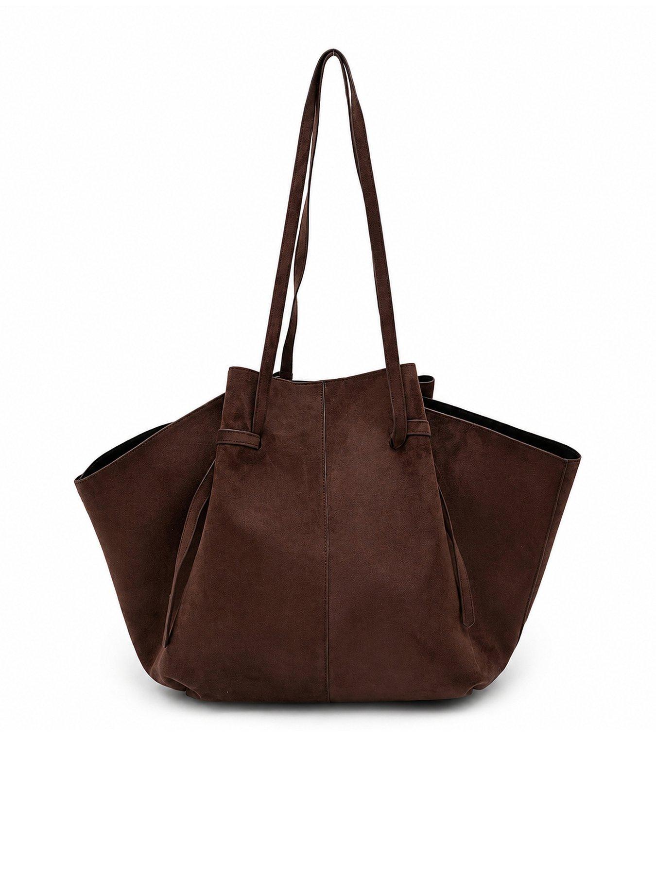 Image 1 of 5 of Glamorous Faux Suede Structured Tote Bag - Brown