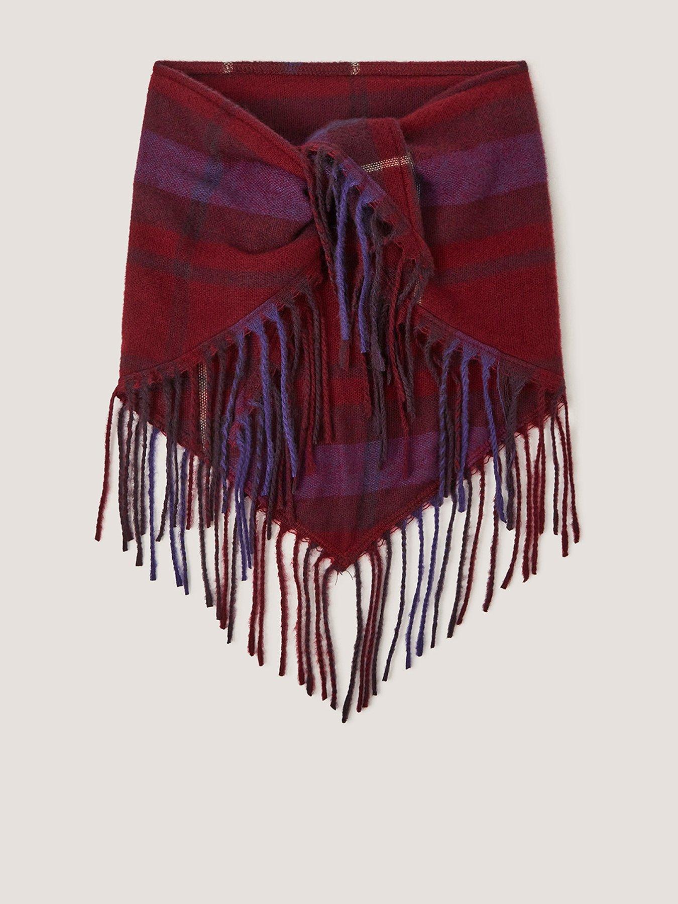 Image 1 of 2 of Monsoon Beatrice Check Knit Triangle Scarf - Red