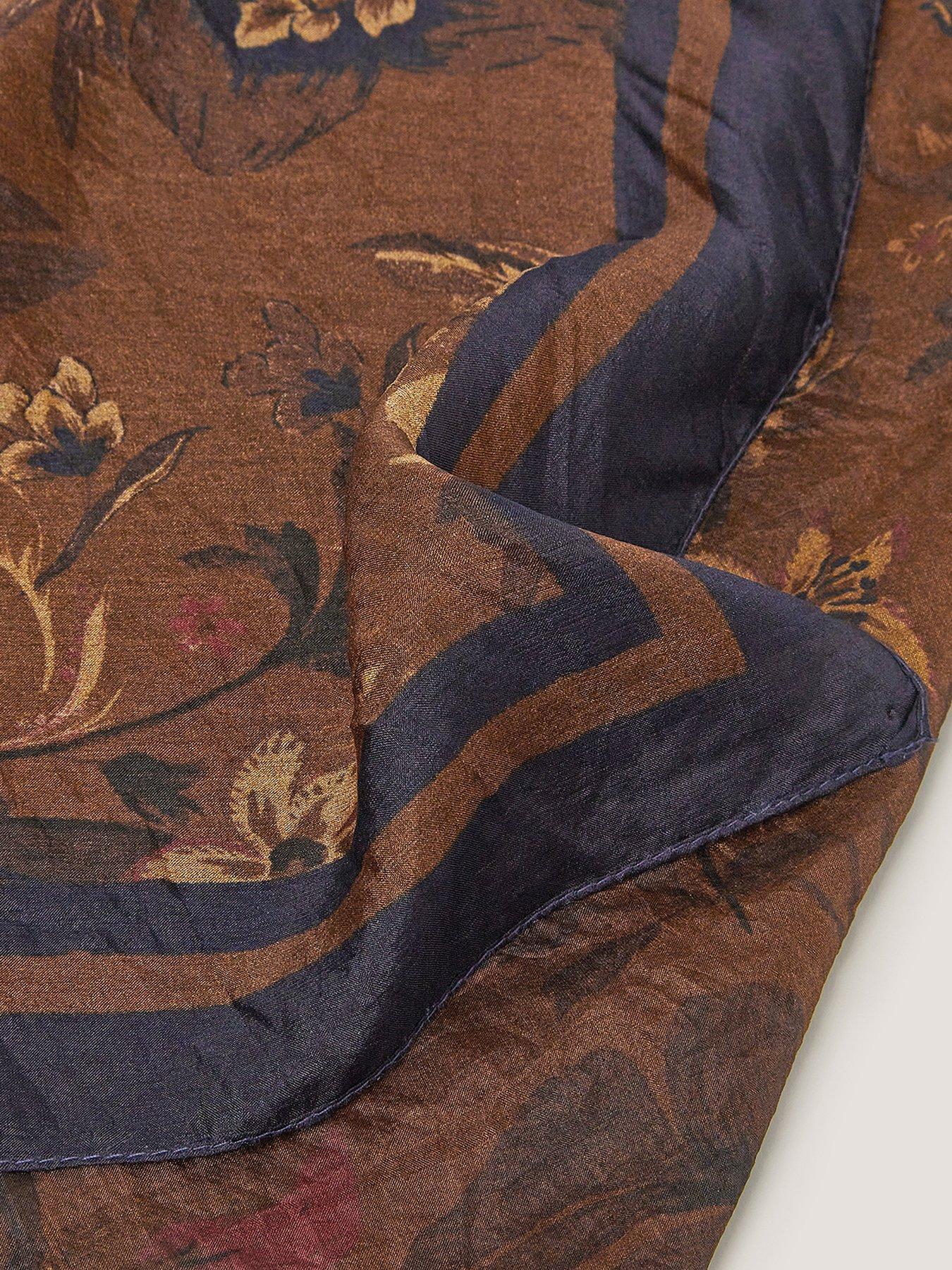 Image 2 of 2 of Monsoon Princella Floral Silk Square Scarf - Brown
