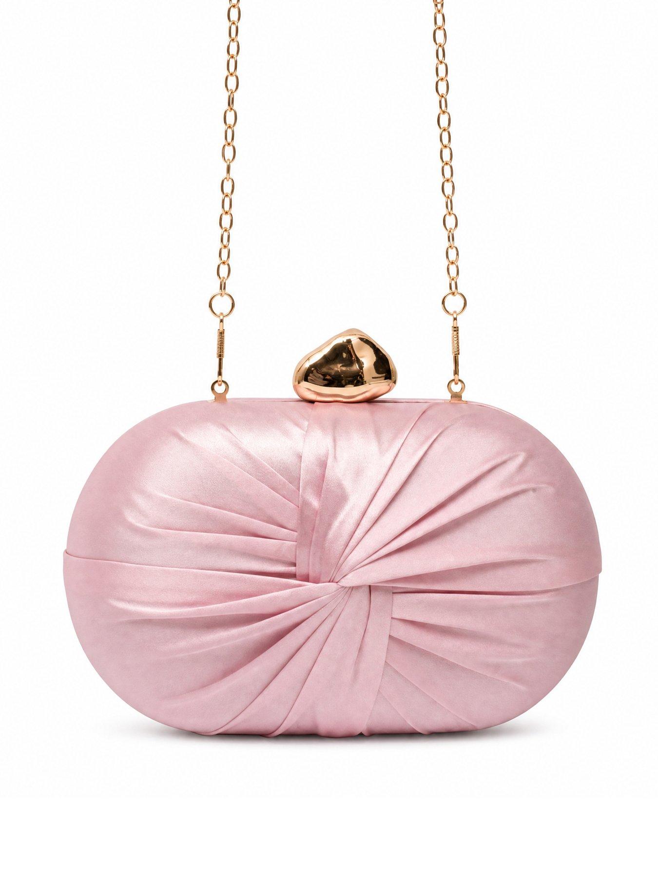Image 2 of 5 of Glamorous Satin Clutch Bag with Chain Shoulder Strap - Pink