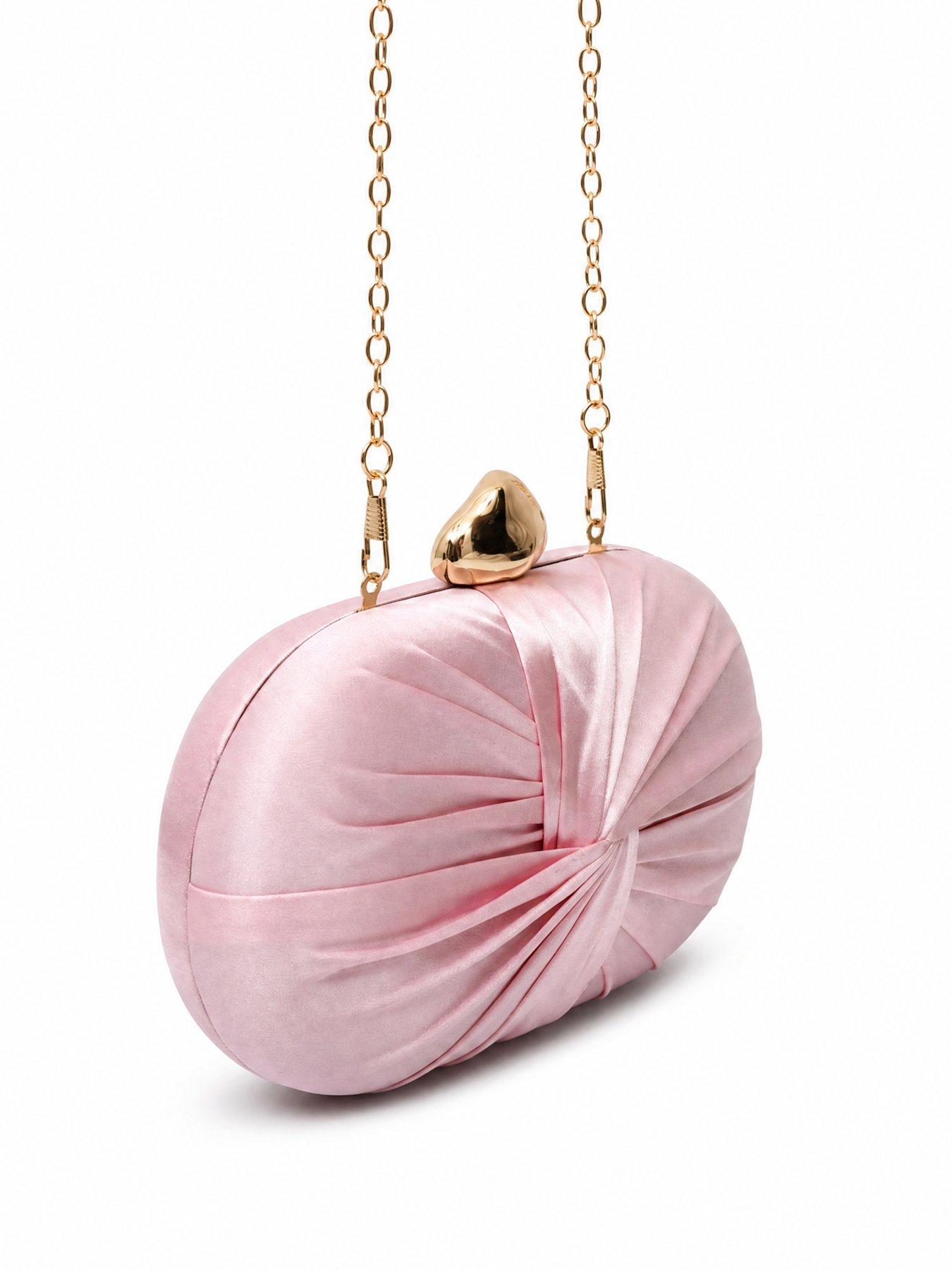 Image 4 of 5 of Glamorous Satin Clutch Bag with Chain Shoulder Strap - Pink