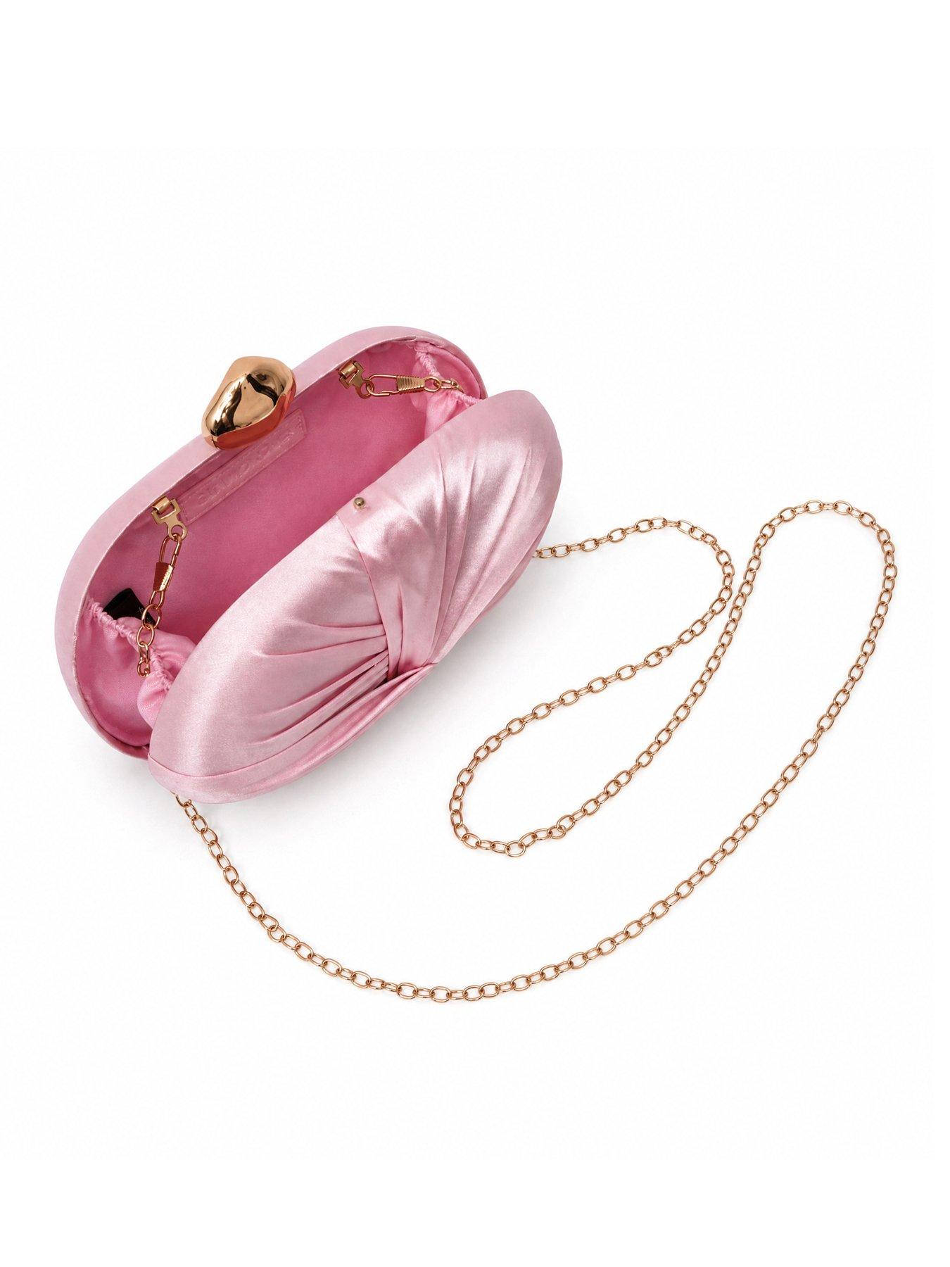 Image 5 of 5 of Glamorous Satin Clutch Bag with Chain Shoulder Strap - Pink