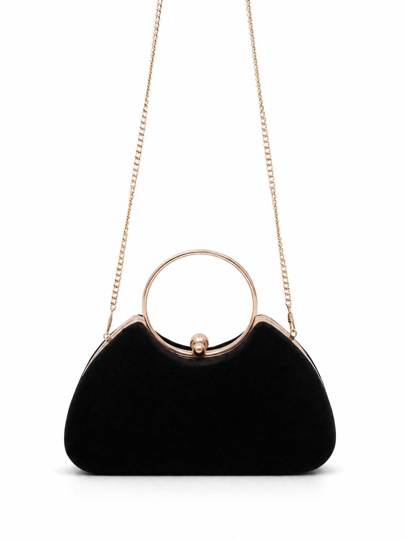 Image 2 of 5 of Glamorous Velvet Clutch Bag with Detachable Crossbody Chain Strap - Black