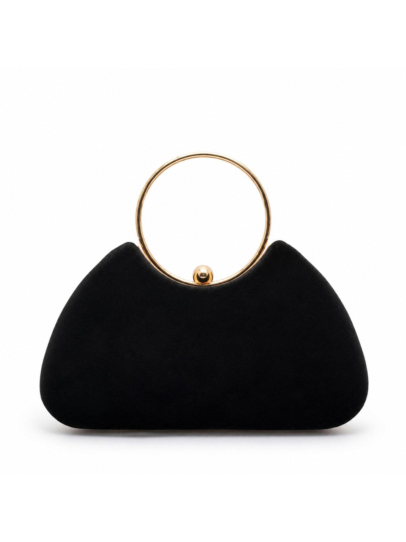 Image 3 of 5 of Glamorous Velvet Clutch Bag with Detachable Crossbody Chain Strap - Black