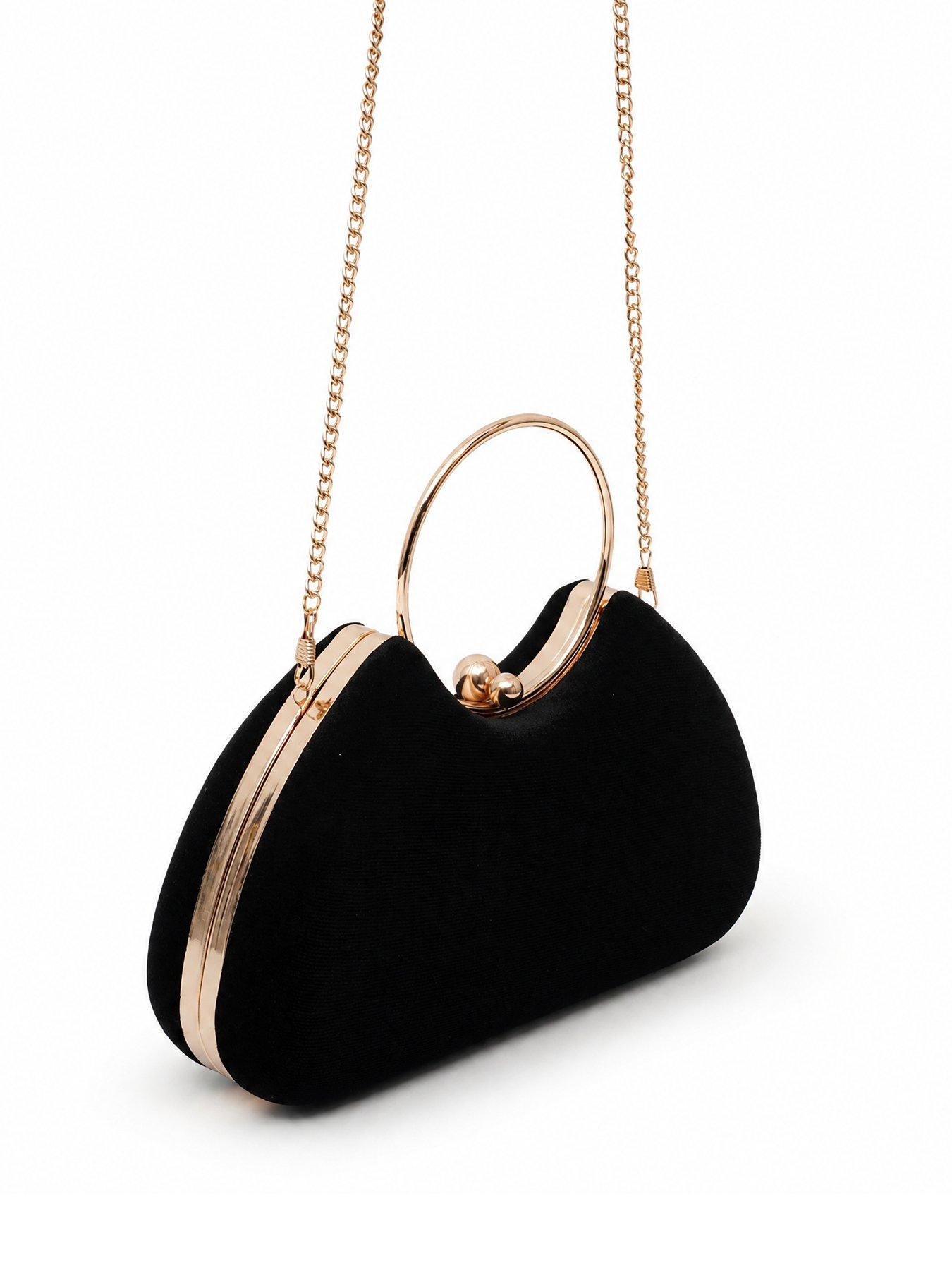 Image 4 of 5 of Glamorous Velvet Clutch Bag with Detachable Crossbody Chain Strap - Black