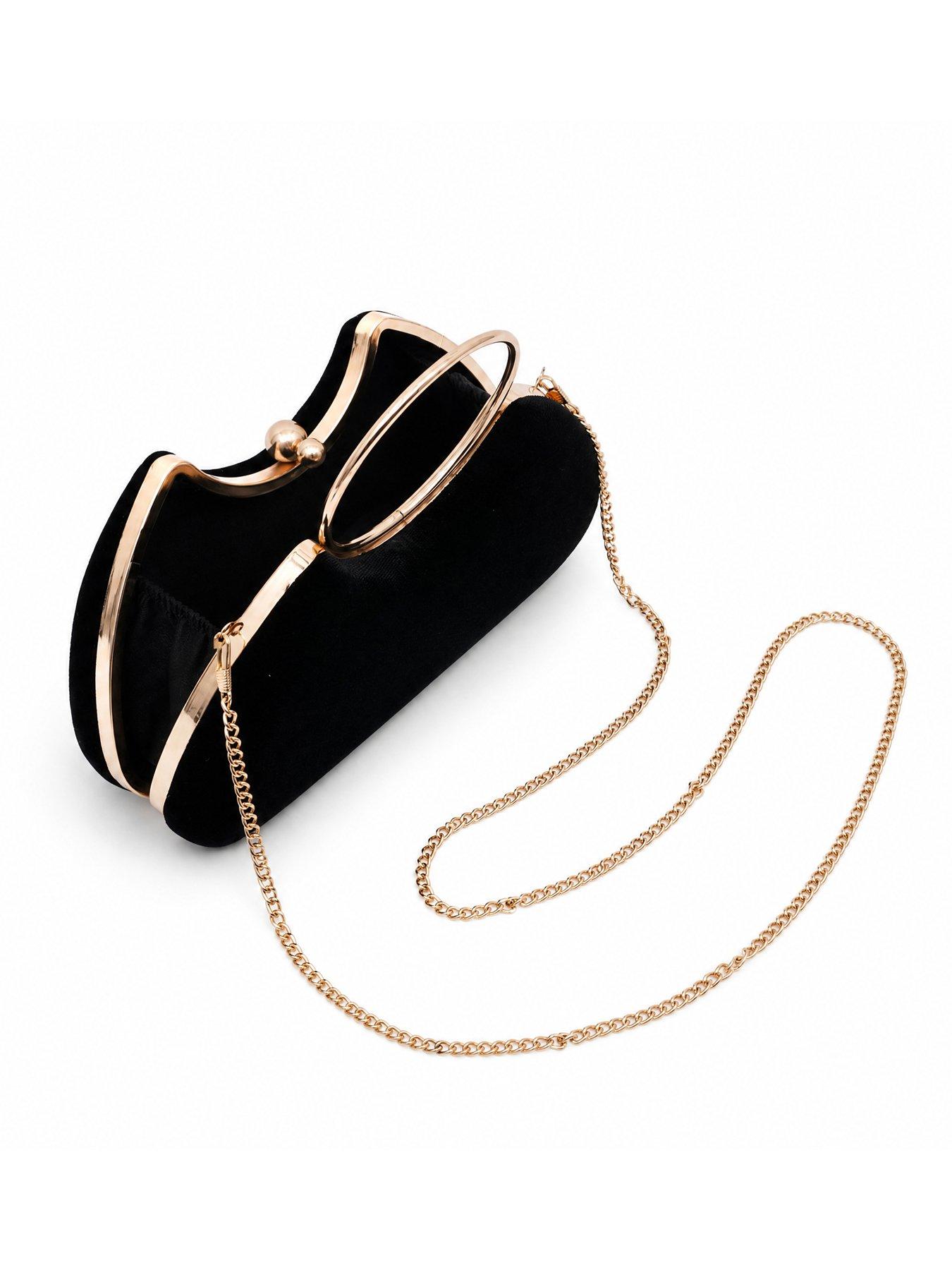 Image 5 of 5 of Glamorous Velvet Clutch Bag with Detachable Crossbody Chain Strap - Black
