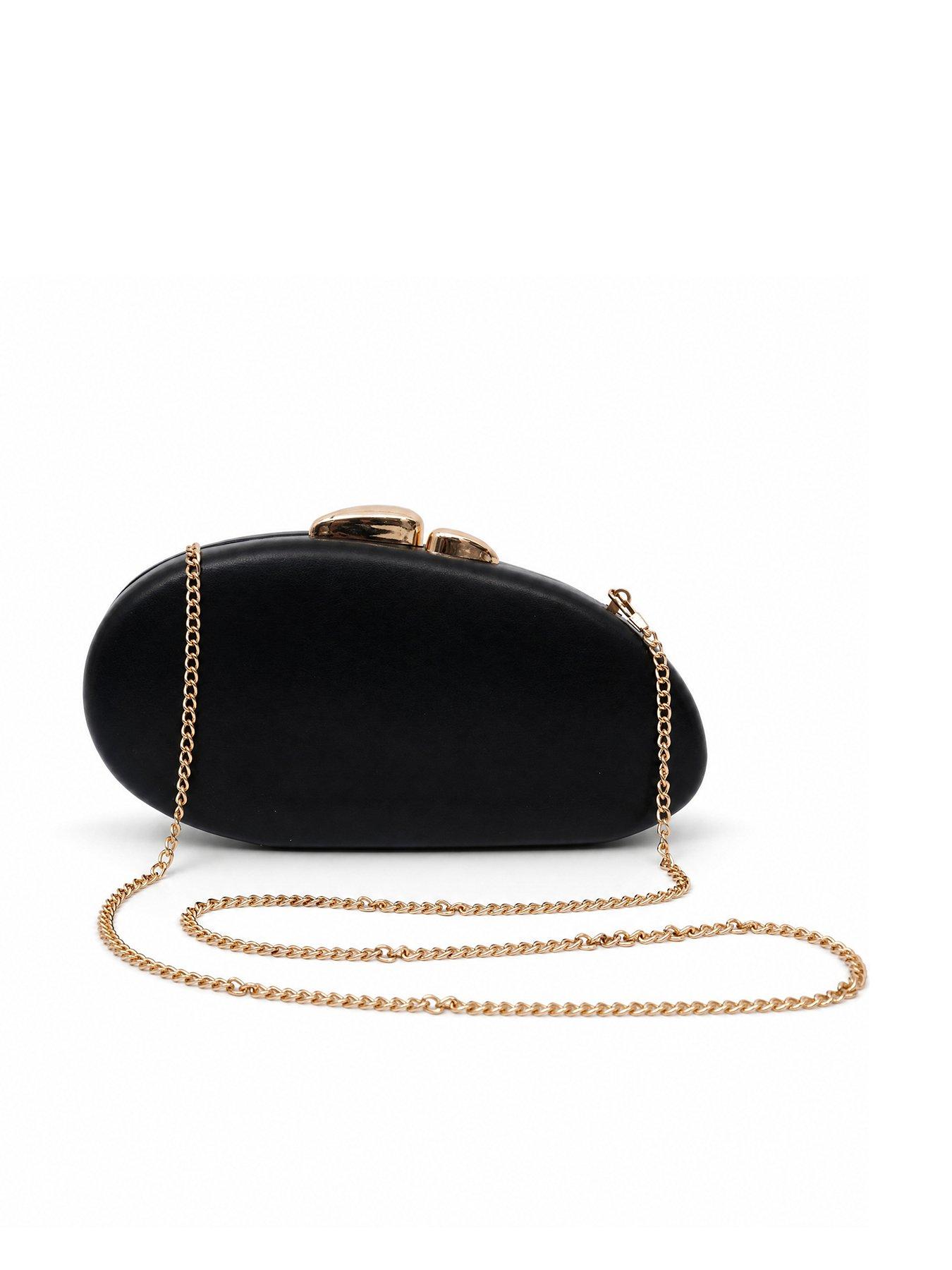 Image 1 of 5 of Glamorous Hard Shell Clutch Bag with Chain Shoulder Strap - Black