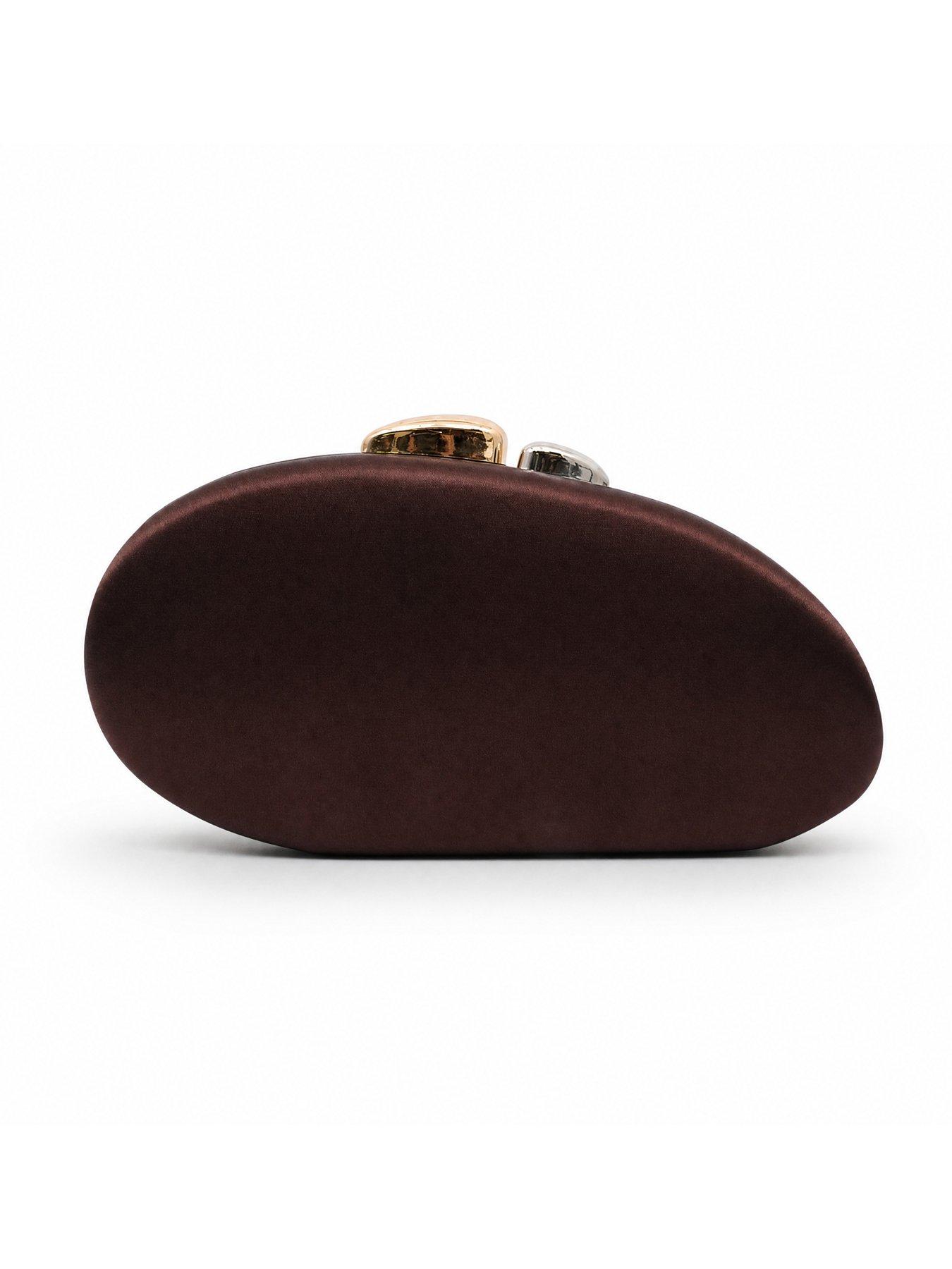 Image 3 of 5 of Glamorous Satin Oval Clutch Bag with Chain Shoulder Strap - Brown