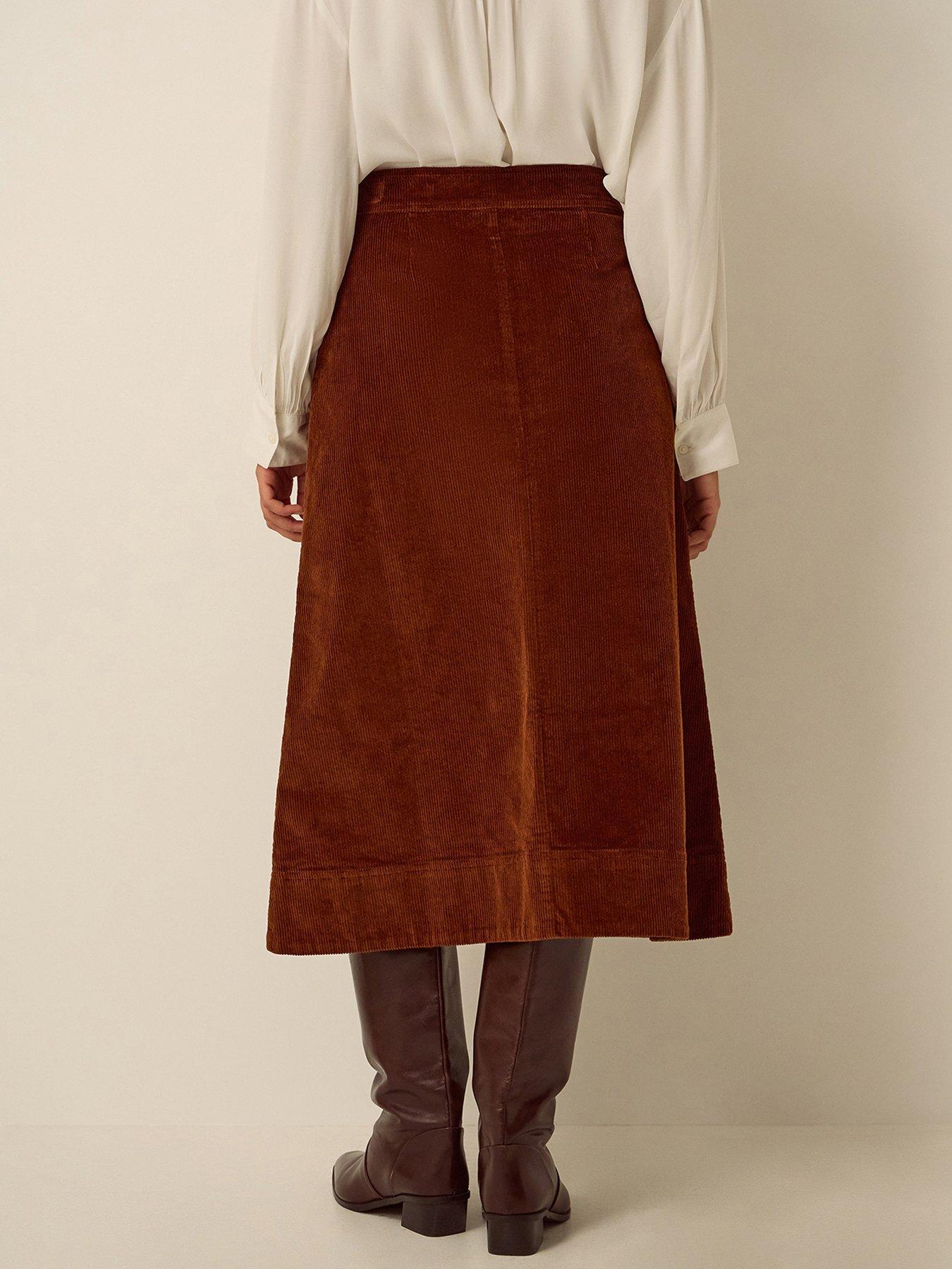 Image 2 of 4 of Monsoon Womens Button-Through Split Midi Skirt - Brown