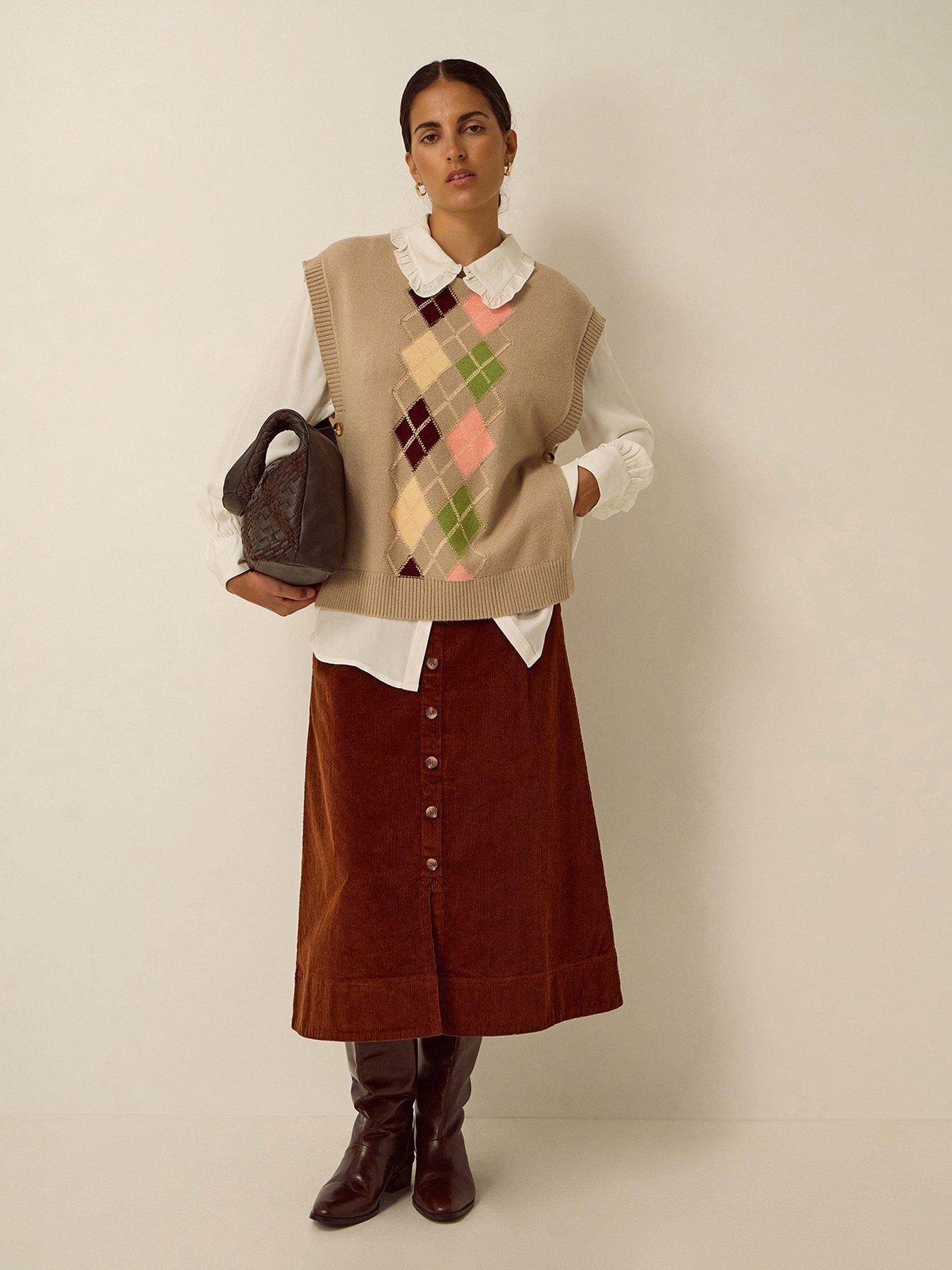 Image 3 of 4 of Monsoon Womens Button-Through Split Midi Skirt - Brown