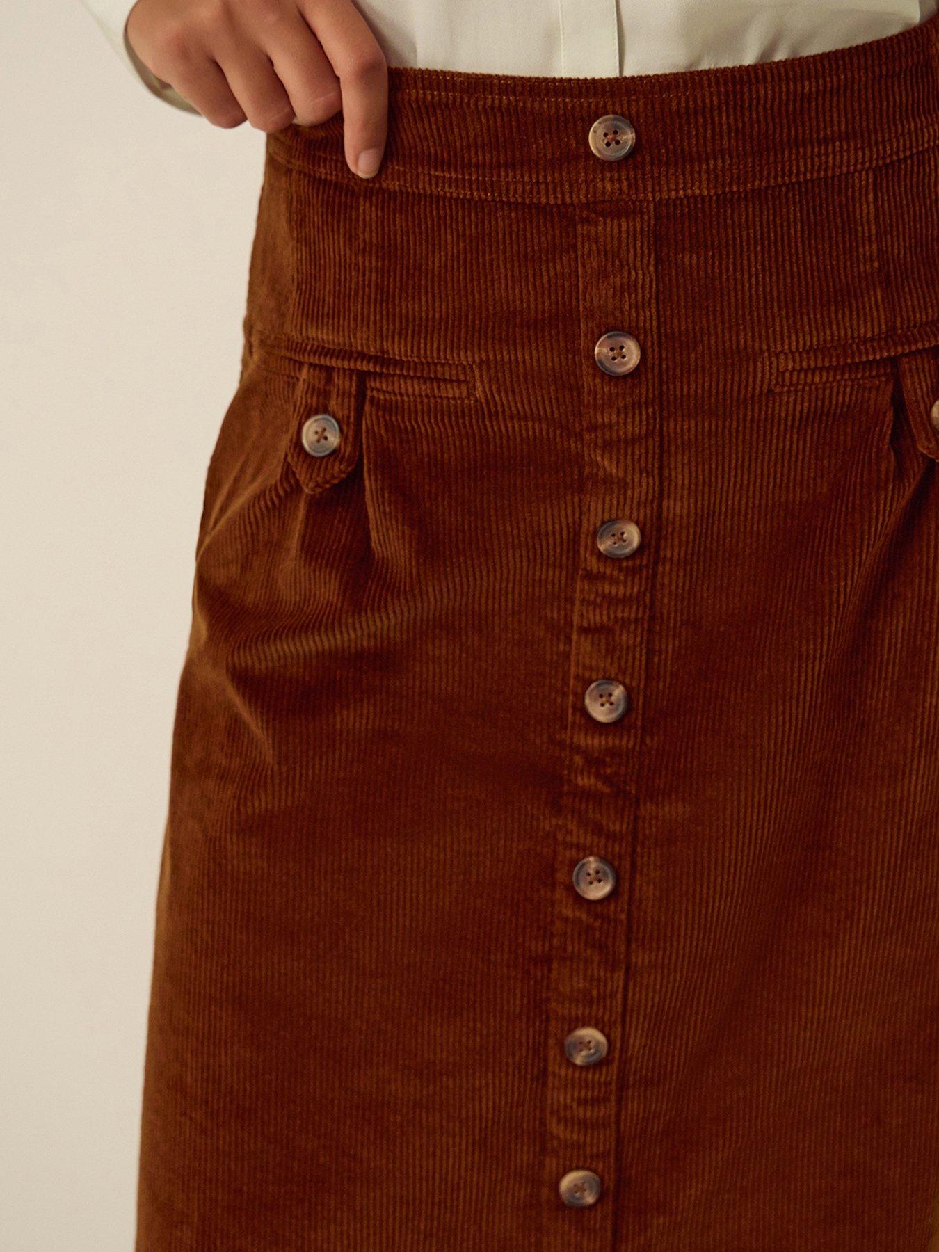 Image 4 of 4 of Monsoon Womens Button-Through Split Midi Skirt - Brown