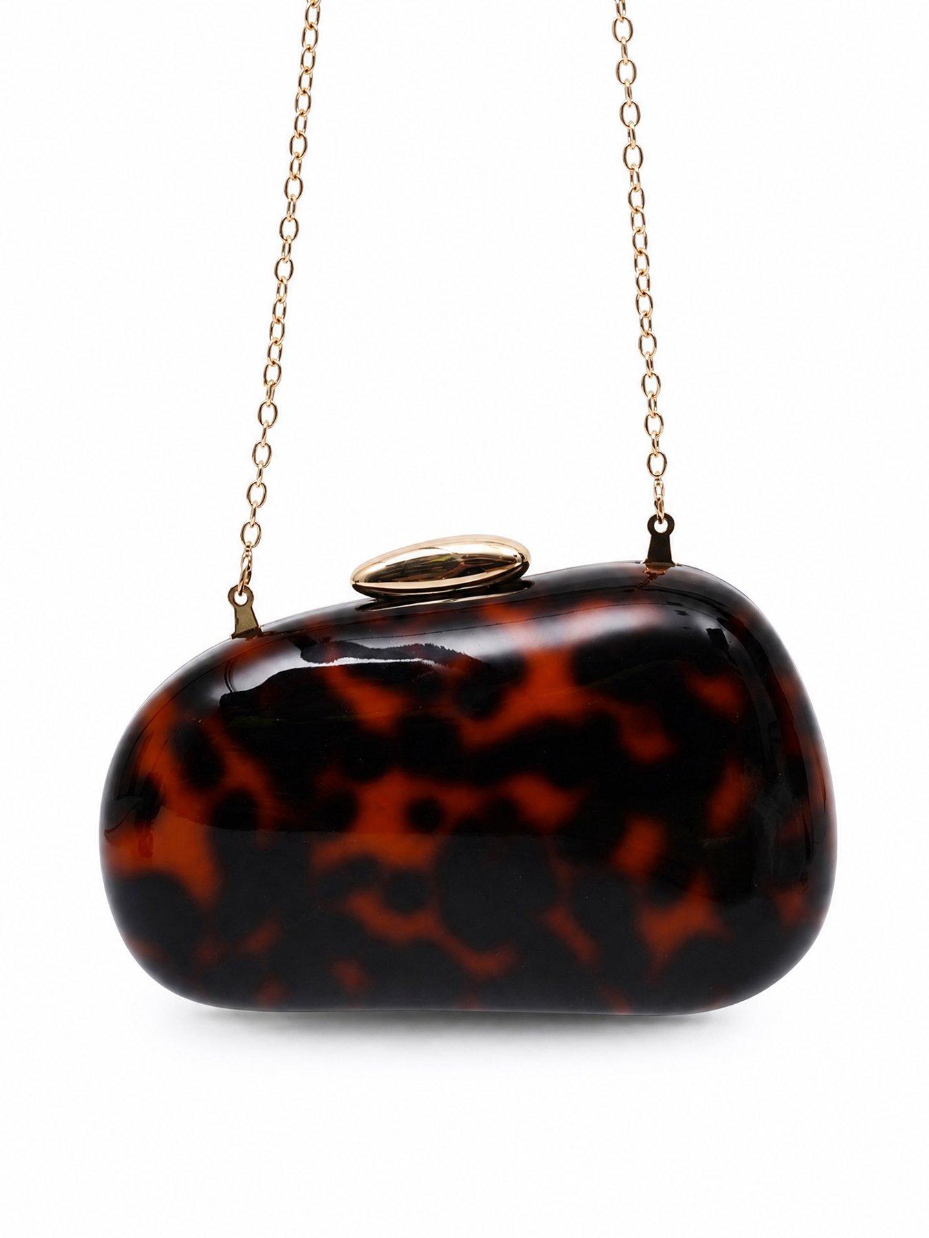 Image 2 of 5 of Glamorous Hard Shell Tortoiseshell Effect Clutch Bag with Chain Shoulder Strap - Brown