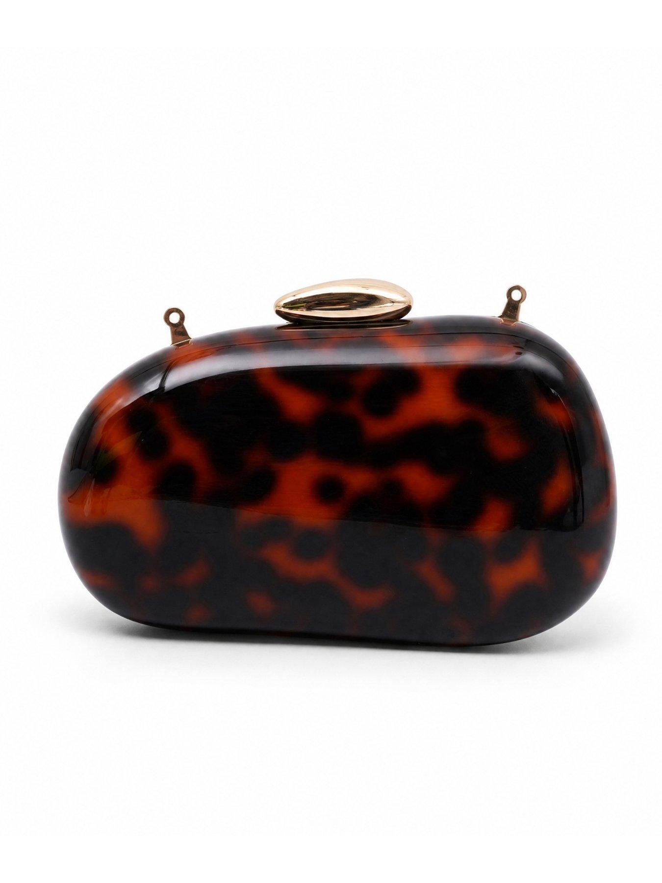 Image 3 of 5 of Glamorous Hard Shell Tortoiseshell Effect Clutch Bag with Chain Shoulder Strap - Brown