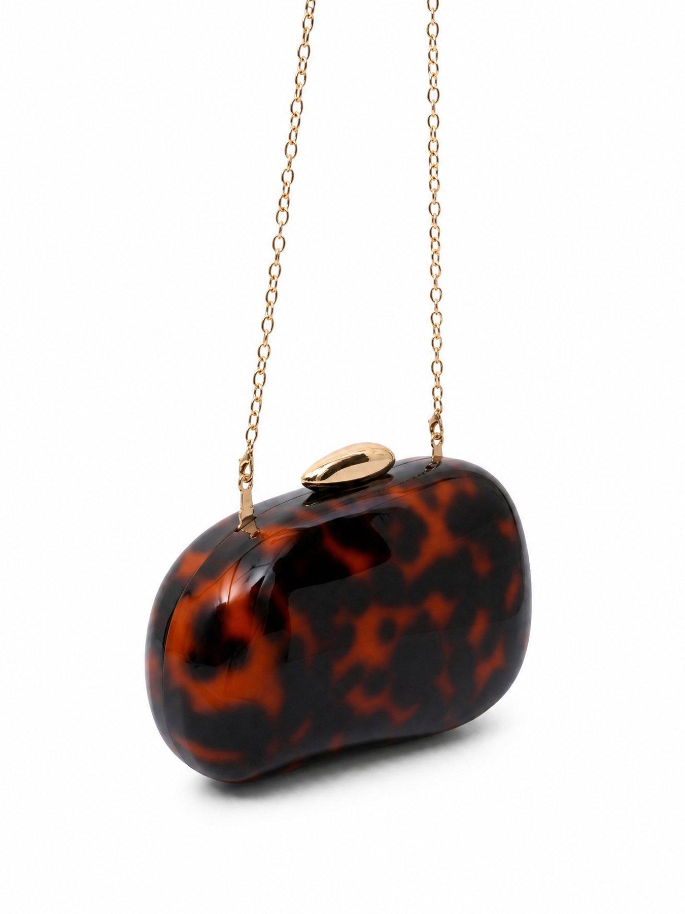 Image 4 of 5 of Glamorous Hard Shell Tortoiseshell Effect Clutch Bag with Chain Shoulder Strap - Brown