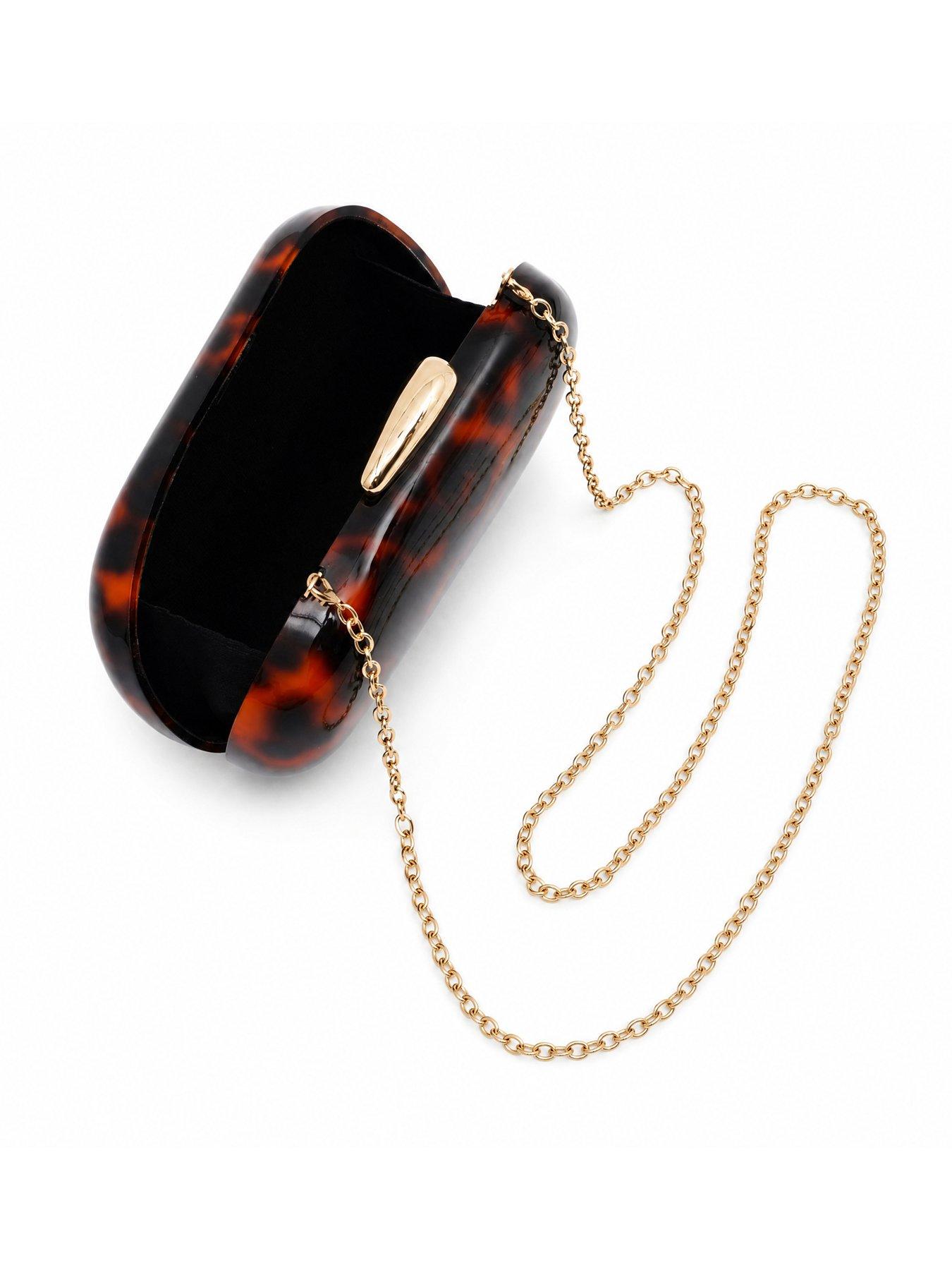 Image 5 of 5 of Glamorous Hard Shell Tortoiseshell Effect Clutch Bag with Chain Shoulder Strap - Brown