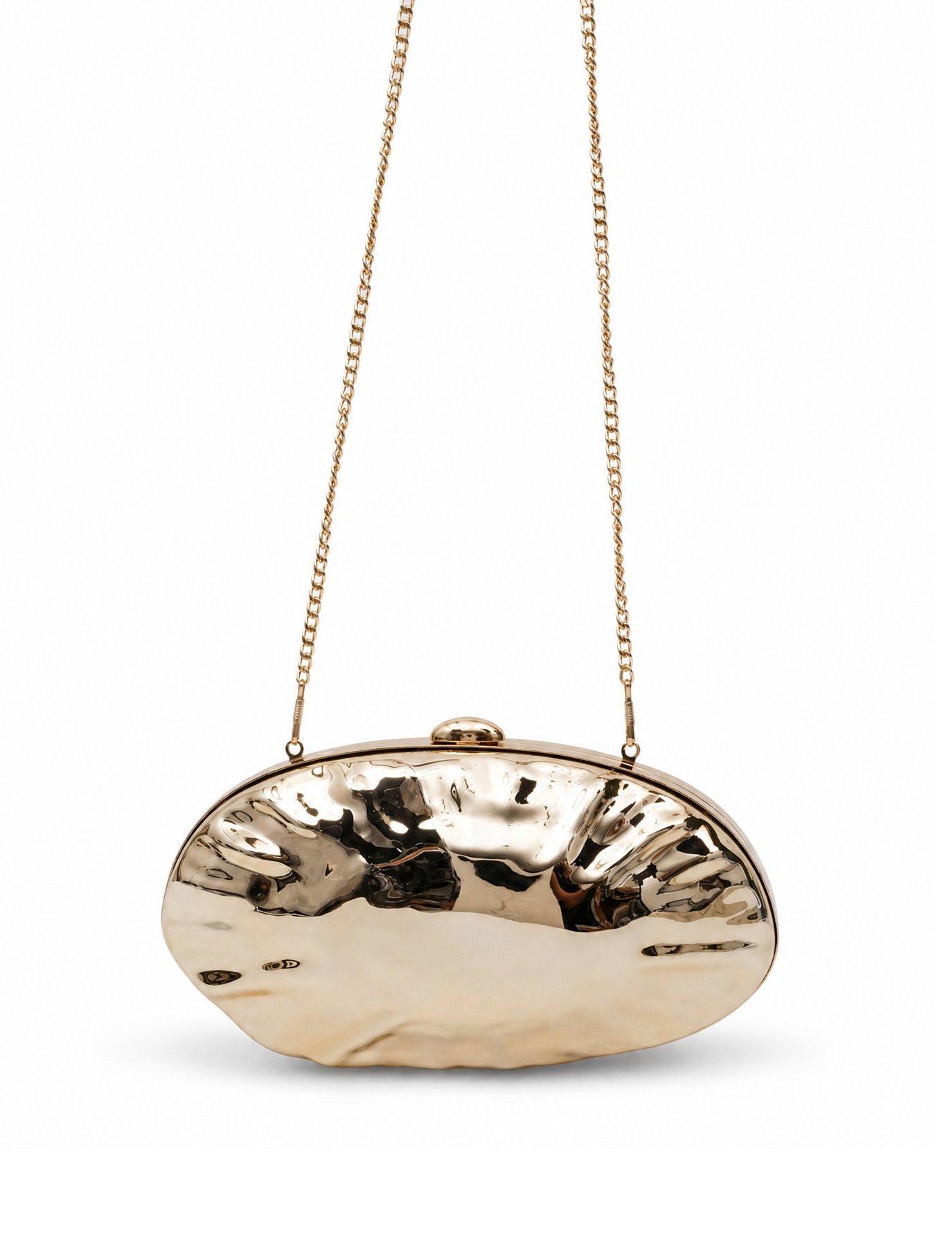 Image 2 of 5 of Glamorous Hard Shell Metallic Clutch Bag with Chain Shoulder Strap - Gold
