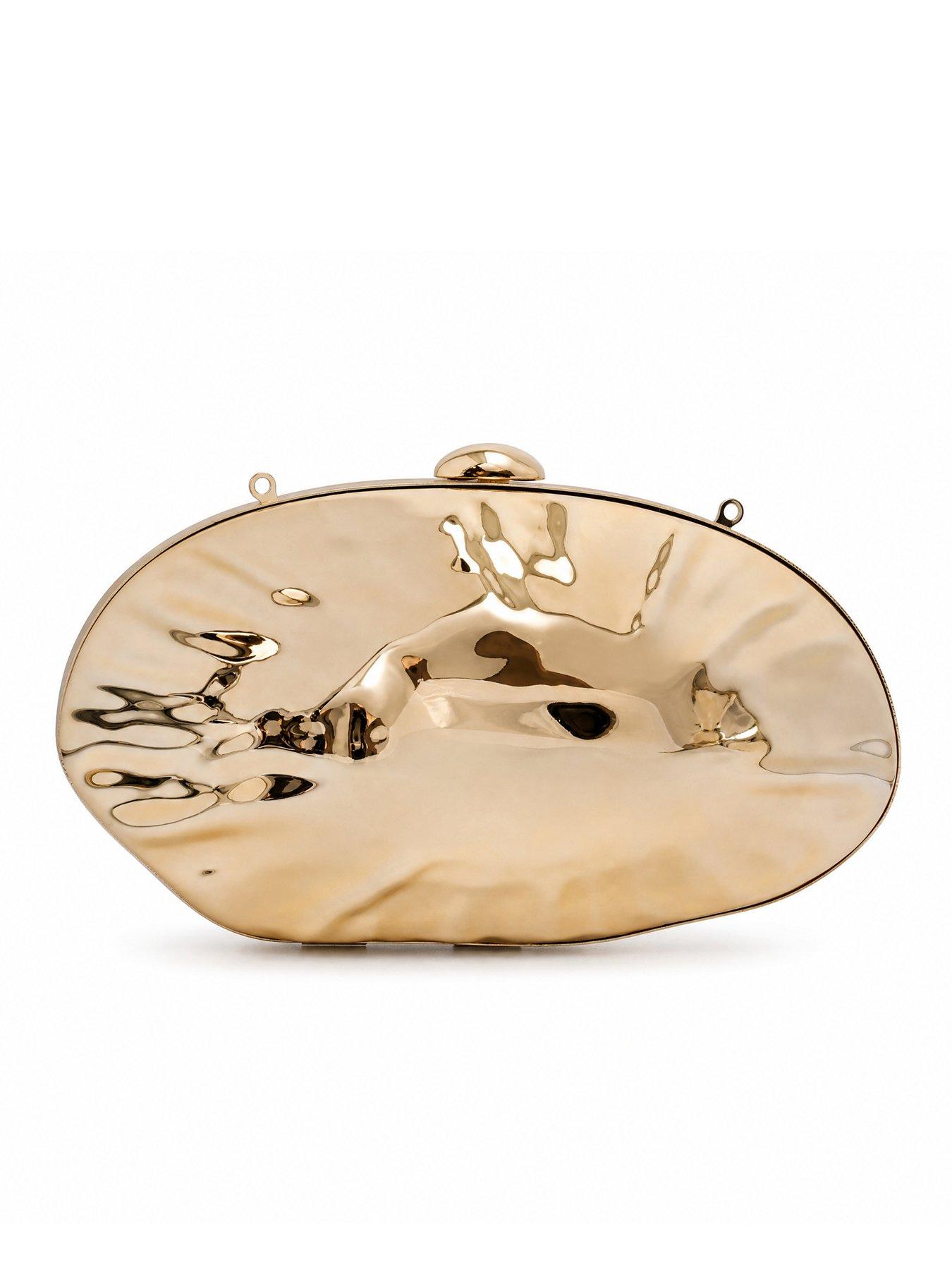 Image 3 of 5 of Glamorous Hard Shell Metallic Clutch Bag with Chain Shoulder Strap - Gold