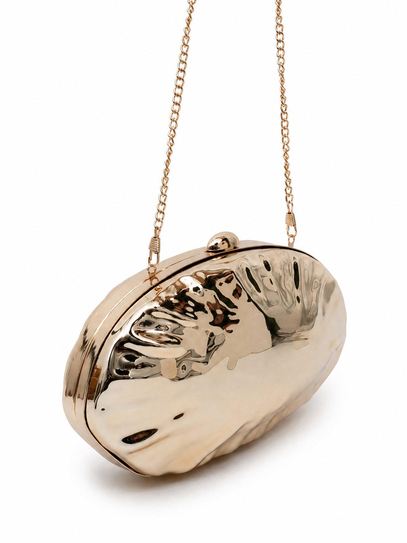 Image 4 of 5 of Glamorous Hard Shell Metallic Clutch Bag with Chain Shoulder Strap - Gold