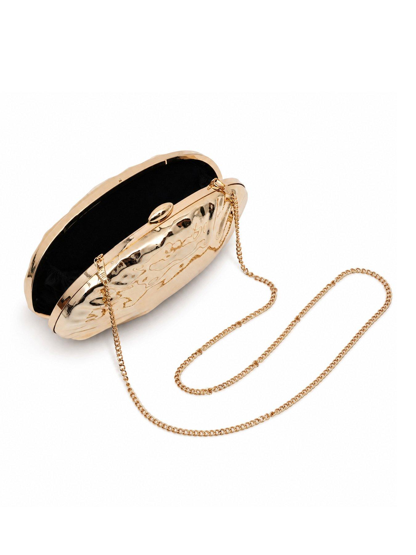 Image 5 of 5 of Glamorous Hard Shell Metallic Clutch Bag with Chain Shoulder Strap - Gold