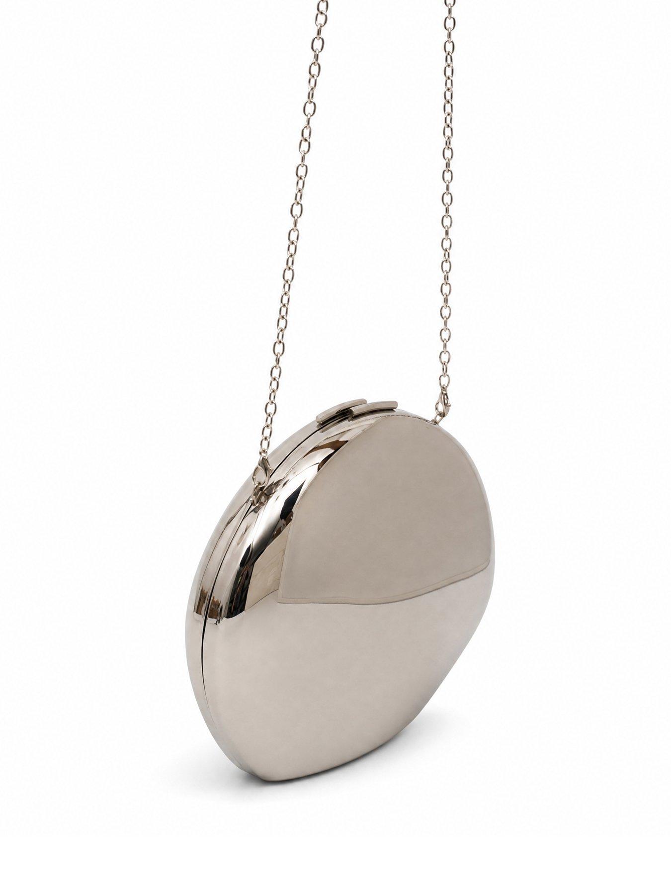 Image 2 of 4 of Glamorous Hard Shell Metallic Clutch Bag with Chain Shoulder Strap - Silver