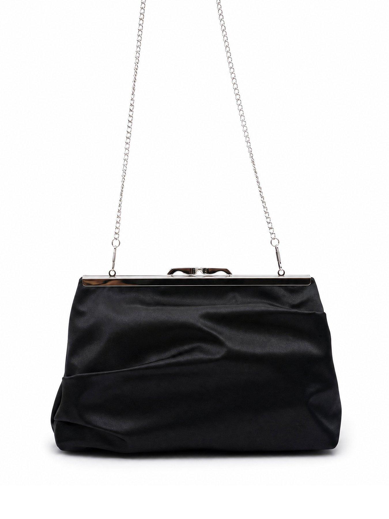 Image 2 of 5 of Glamorous Framed Satin Clutch Bag with Chain Shoulder Strap - Black