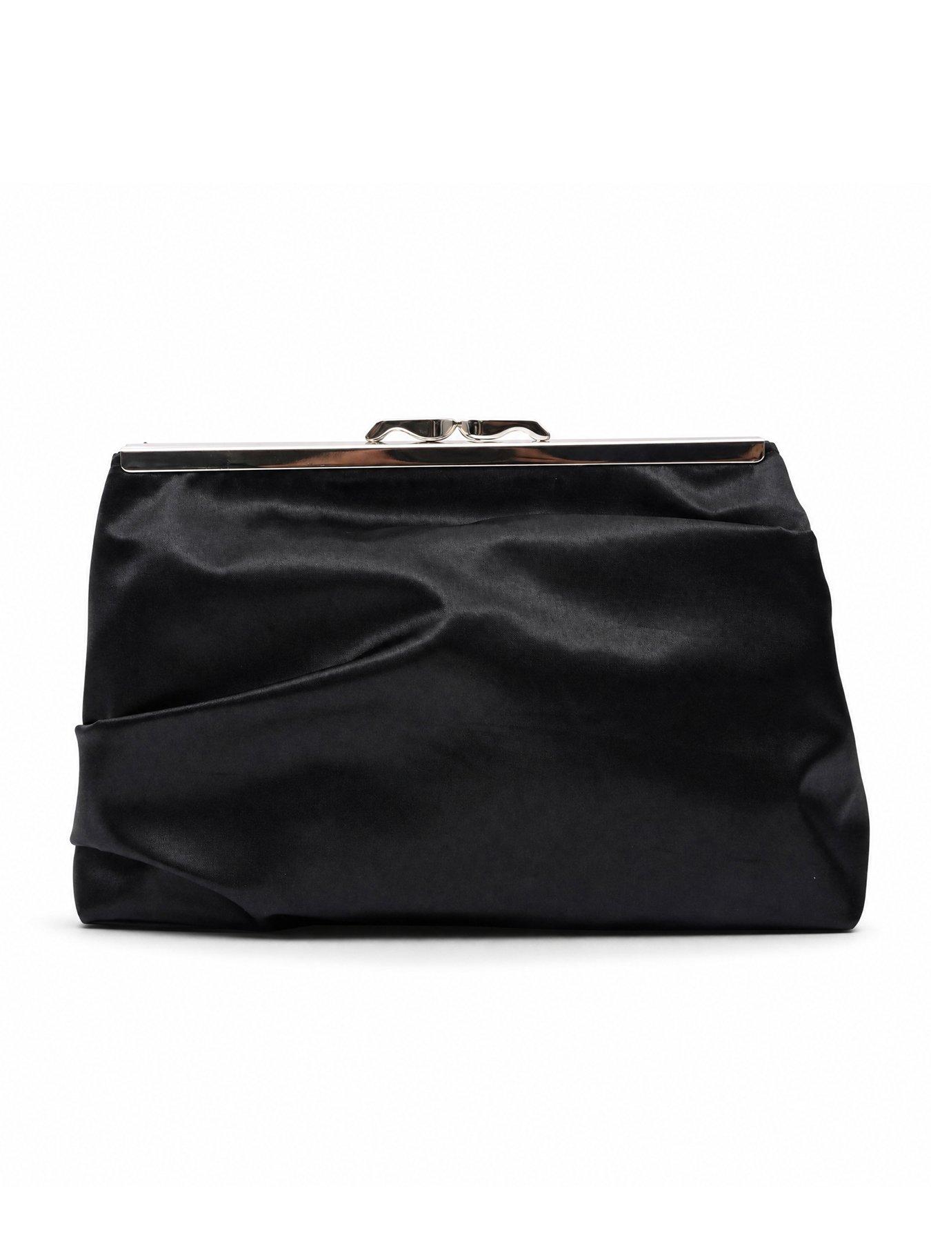 Image 3 of 5 of Glamorous Framed Satin Clutch Bag with Chain Shoulder Strap - Black