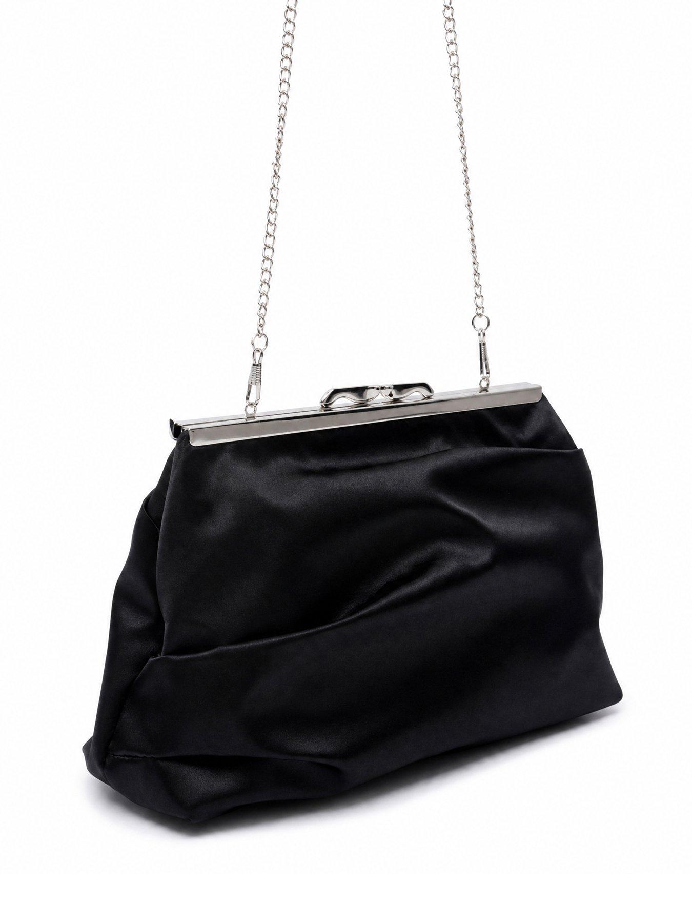 Image 4 of 5 of Glamorous Framed Satin Clutch Bag with Chain Shoulder Strap - Black