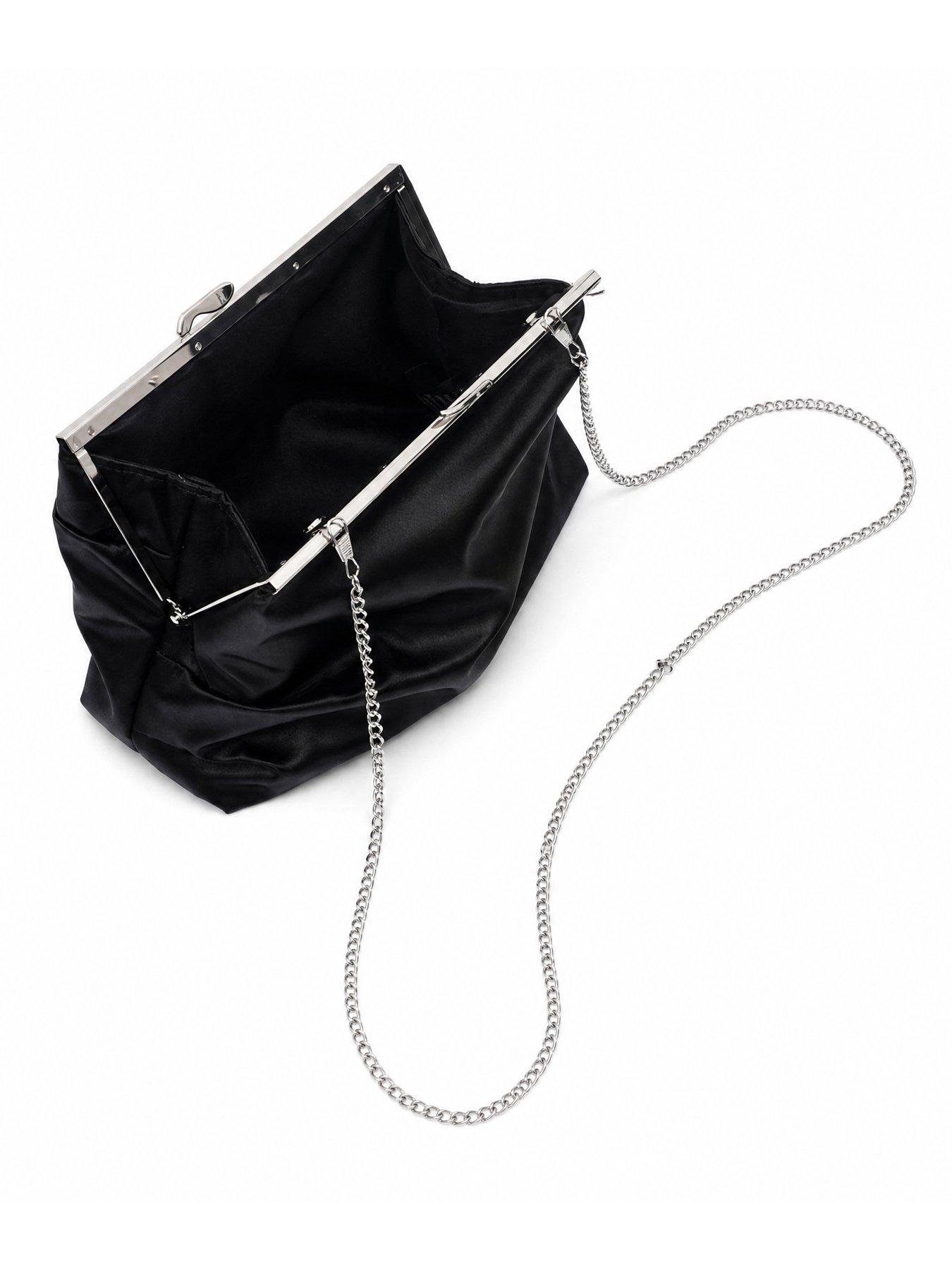 Image 5 of 5 of Glamorous Framed Satin Clutch Bag with Chain Shoulder Strap - Black