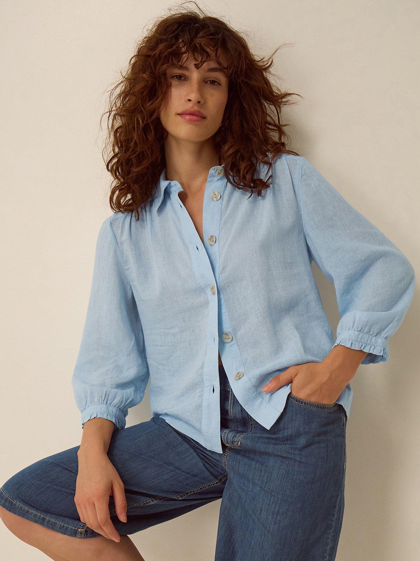 Monsoon Emily Linen Blend Shirt - Blue